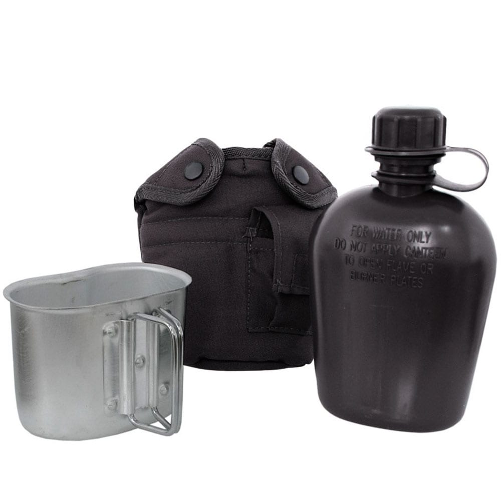 Mil-Tec US Plastic Canteen with Cover and Mug - Black