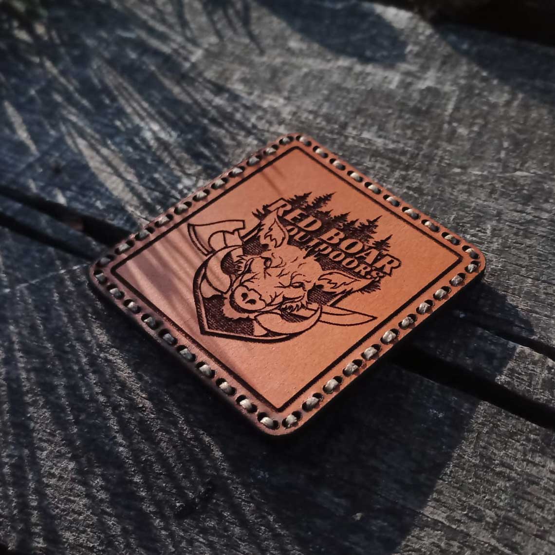 Tigerwood leather patch - Red Boar Outdoors Square - Light Brown