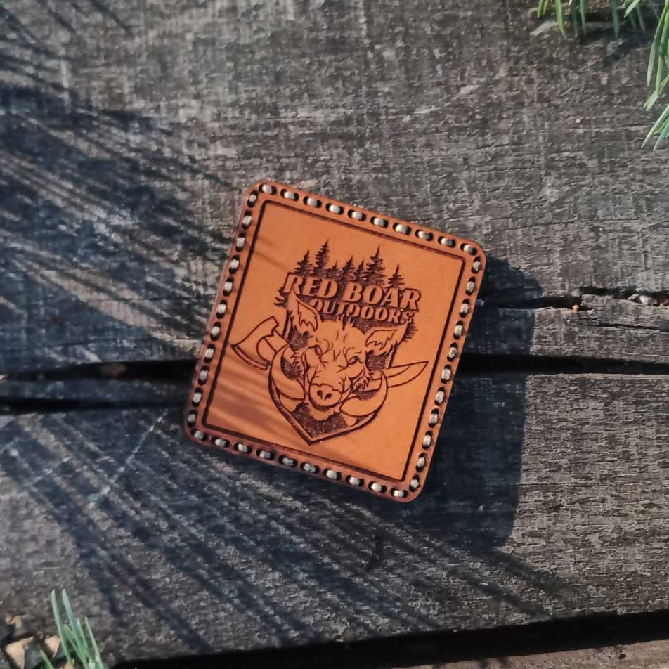 Tigerwood leather patch - Red Boar Outdoors Square - Light Brown