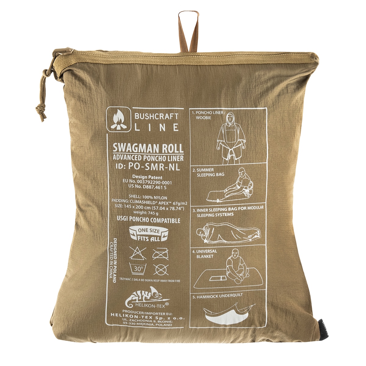 Helikon Swagman Roll Climashield Apex Poncho with sleeping bag function - Coyote