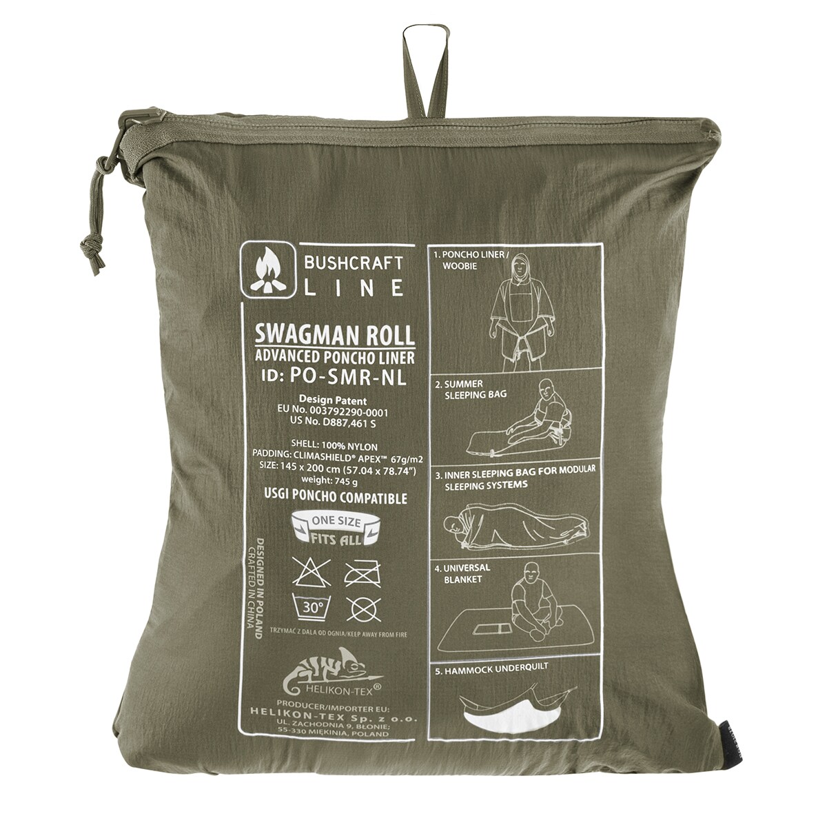 Helikon Swagman Roll Climashield Apex Poncho with sleeping bag function - Adaptive Green