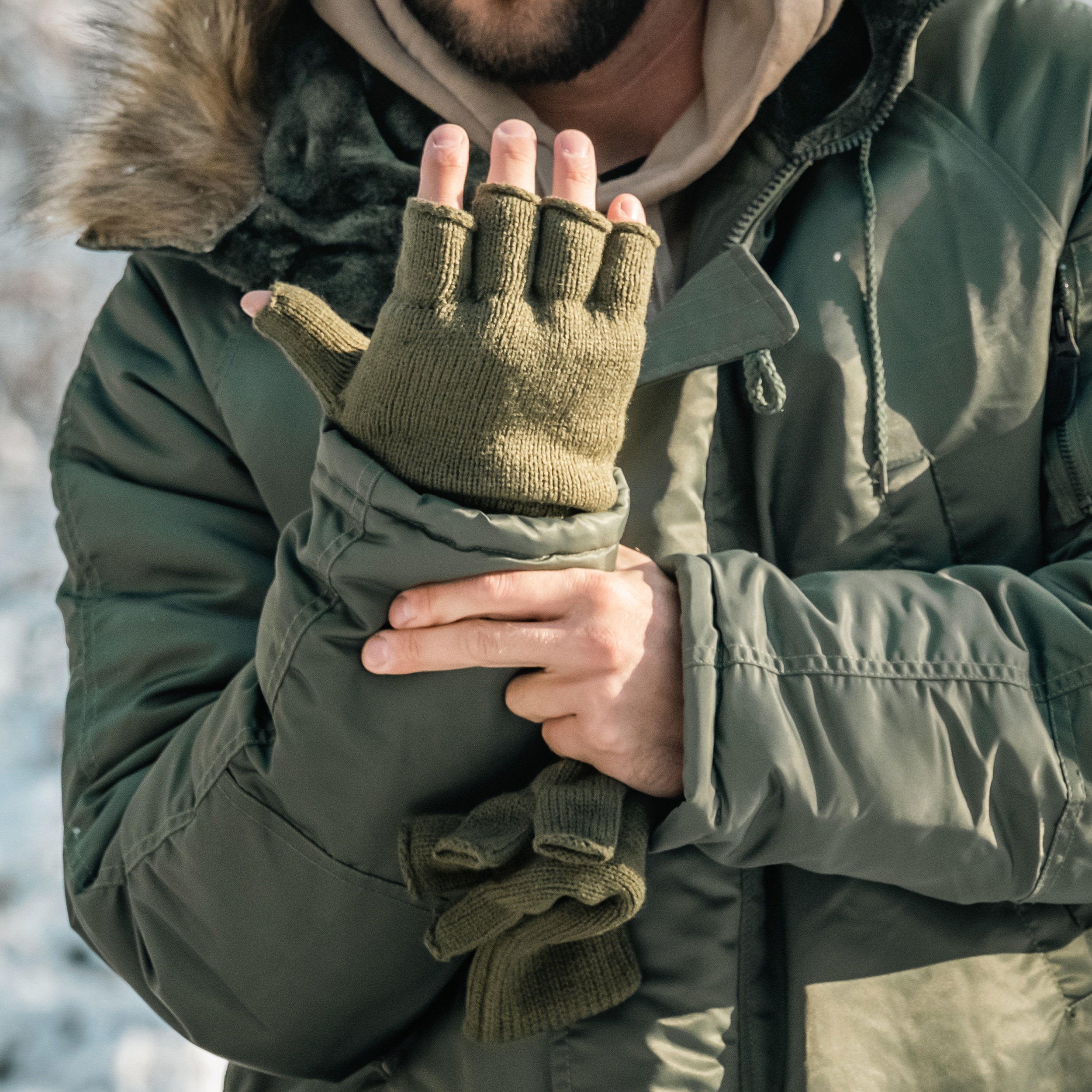 Mil-Tec Thinsulate Fingerless Gloves - Olive 