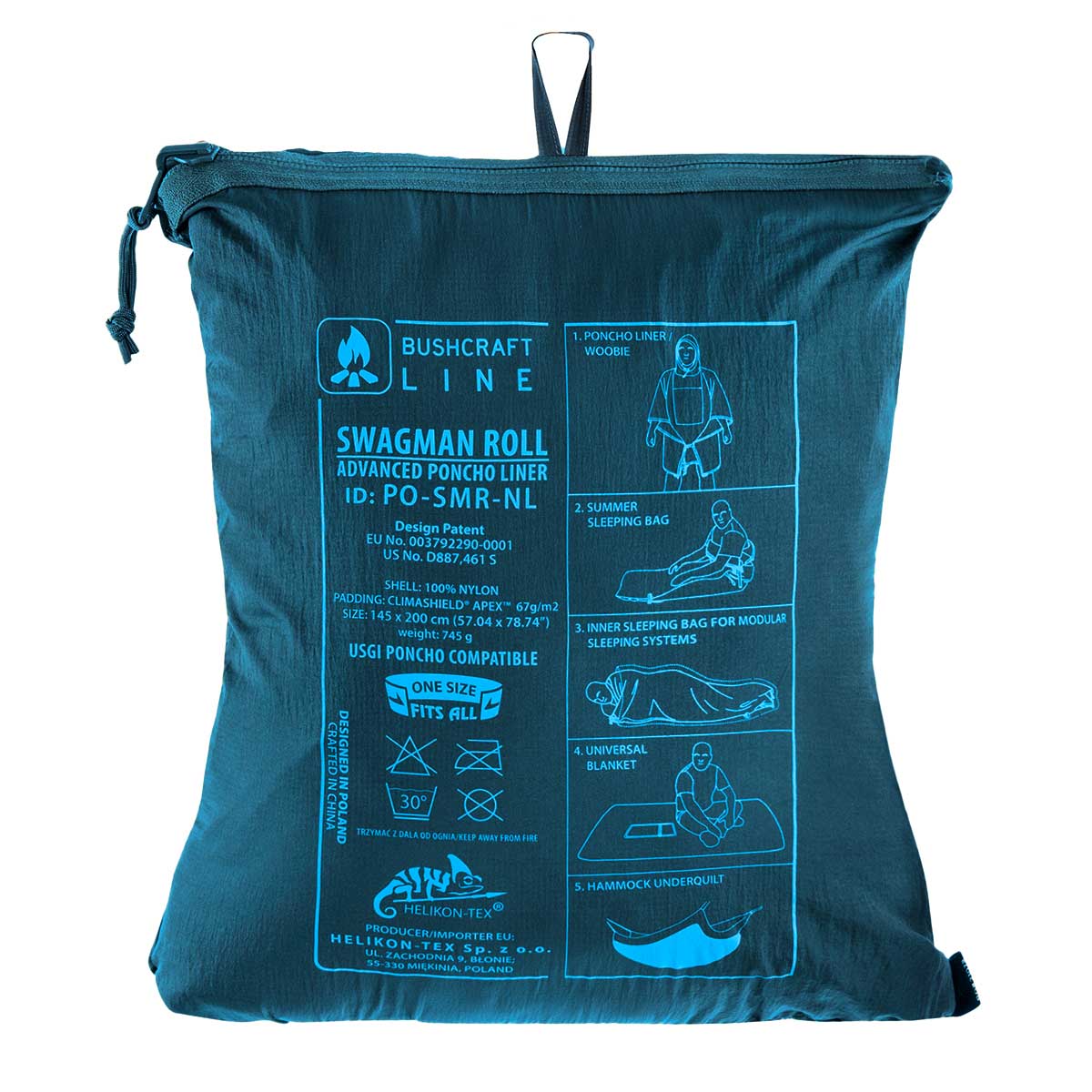 Helikon Swagman Roll Climashield Apex Poncho with sleeping bag function - Aqua Blue