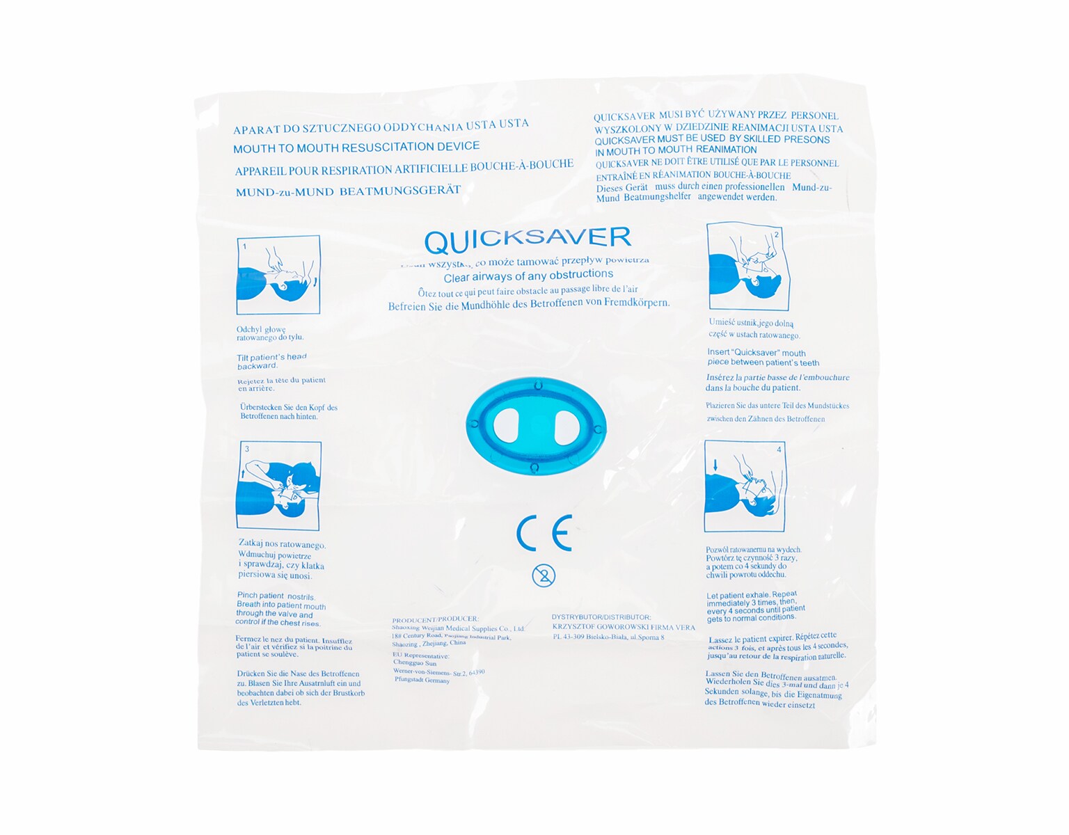 Vera mouthpiece for CPR - blue