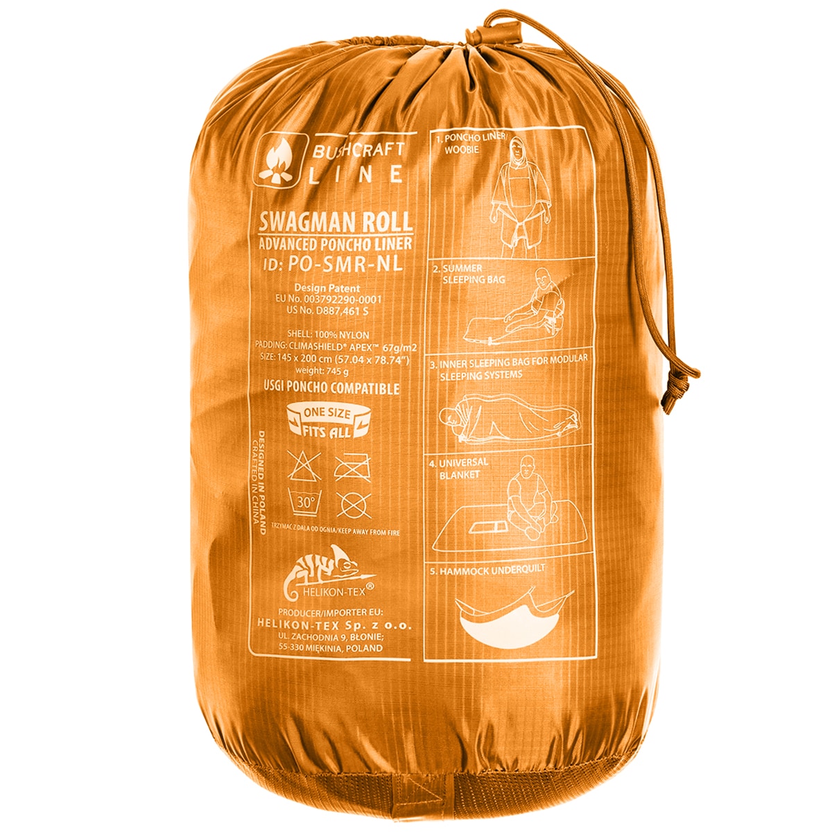 Helikon Swagman Roll Climashield Apex Poncho with sleeping bag function - Orange