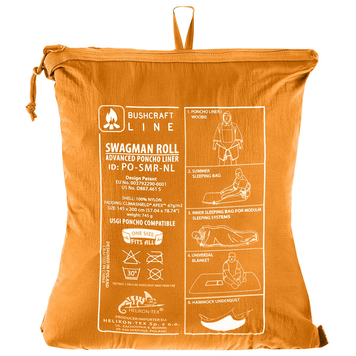 Helikon Swagman Roll Climashield Apex Poncho with sleeping bag function - Orange