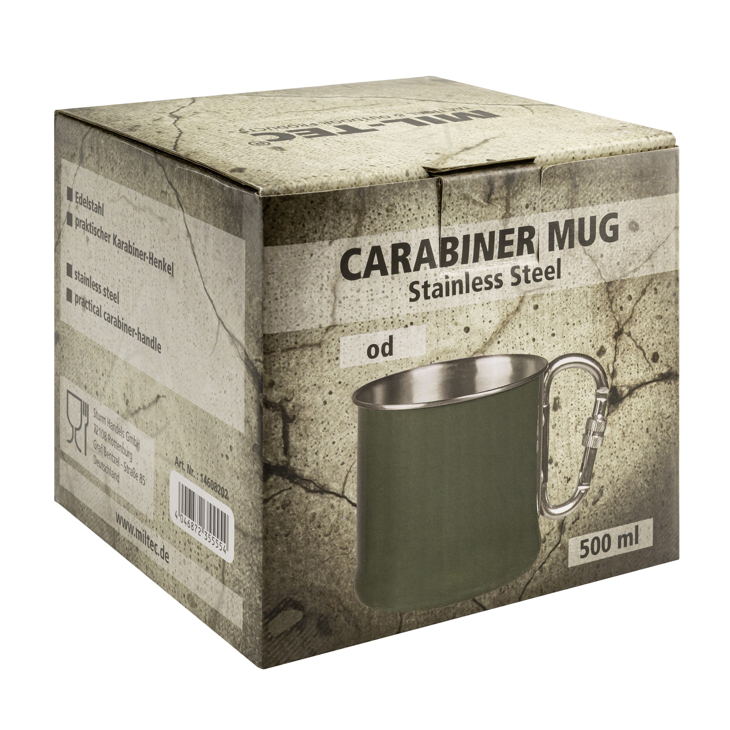 Mil-Tec steel mug with carabiner 500 ml - Olive