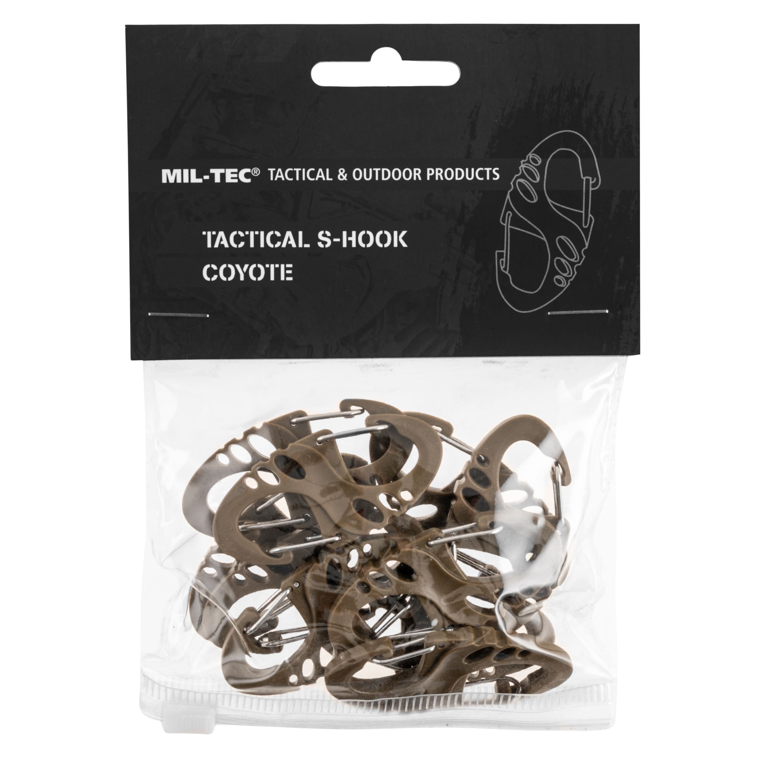 Mil-Tec S-Hook Olive Carabiner Set Coyote - 10 pcs.