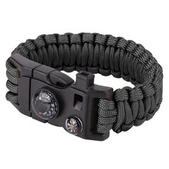 Paracord bracelet 9" buckle with whistle and compass - Black