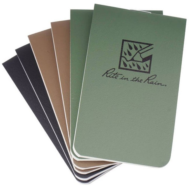 Rite in the Rain On-The-Go 3.375x2 Black, Grren, Tan Waterproof Notebooks Set 