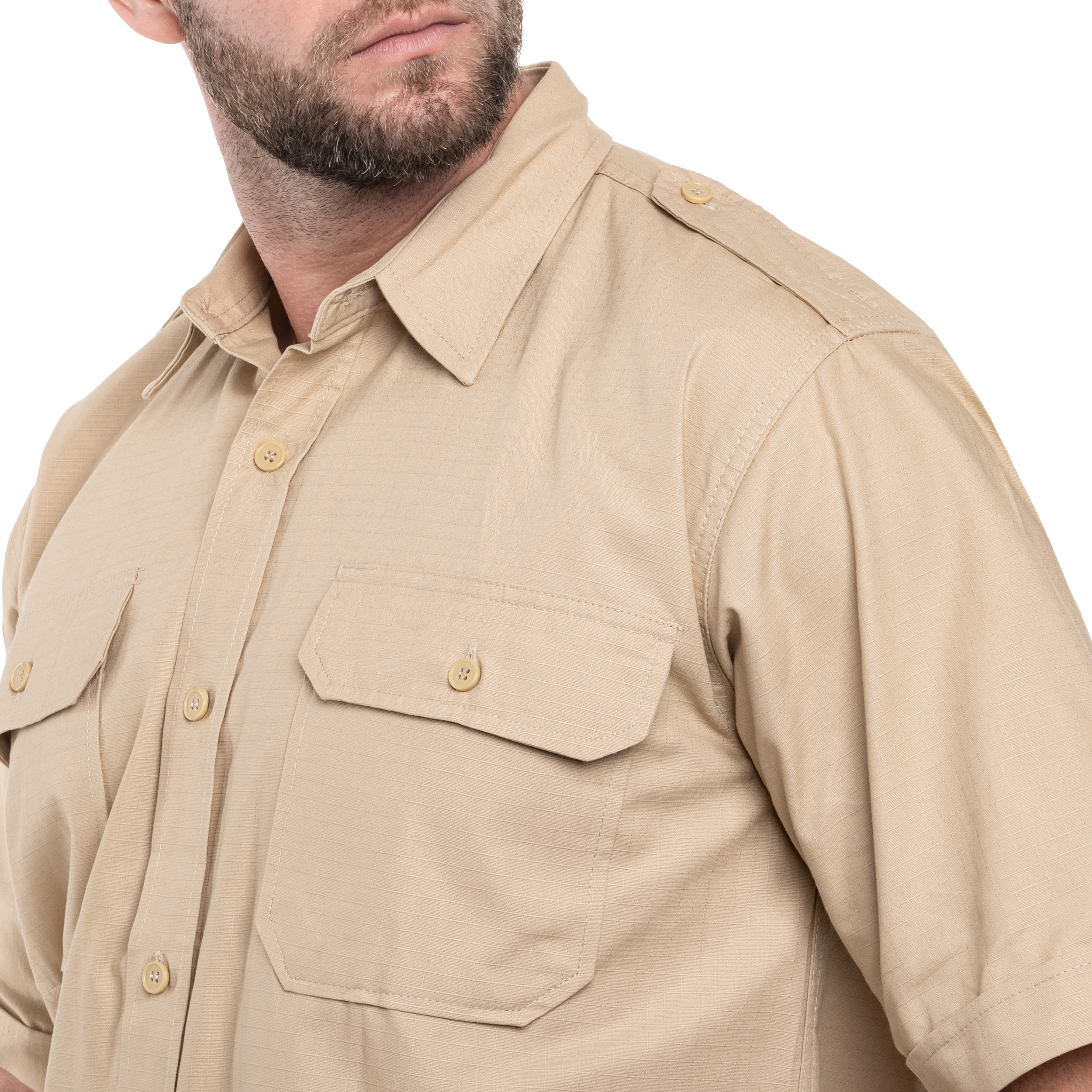 Mil-Tec Tropical Rip-Stop Short Sleeve Shirt - Khaki