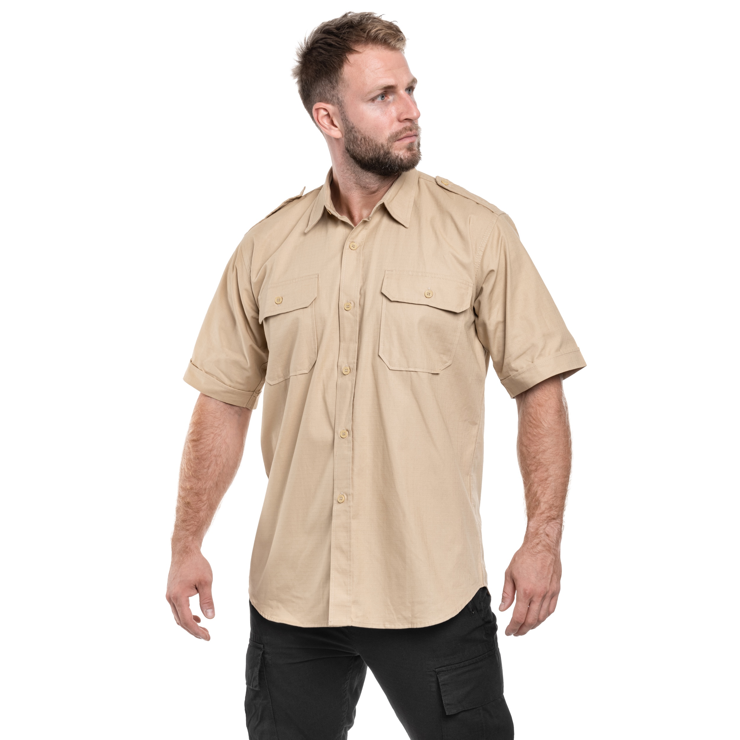 Mil-Tec Tropical Rip-Stop Short Sleeve Shirt - Khaki