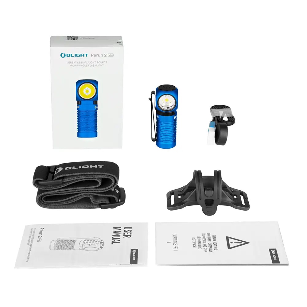 Olight Perun 2 Mini Cool White Blue Head and Angle Flashlight With Headband - 1100 lumens