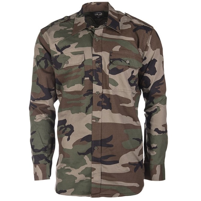 Mil-Tec Ripstop Tactical Shirt Long Sleeve - Woodland 