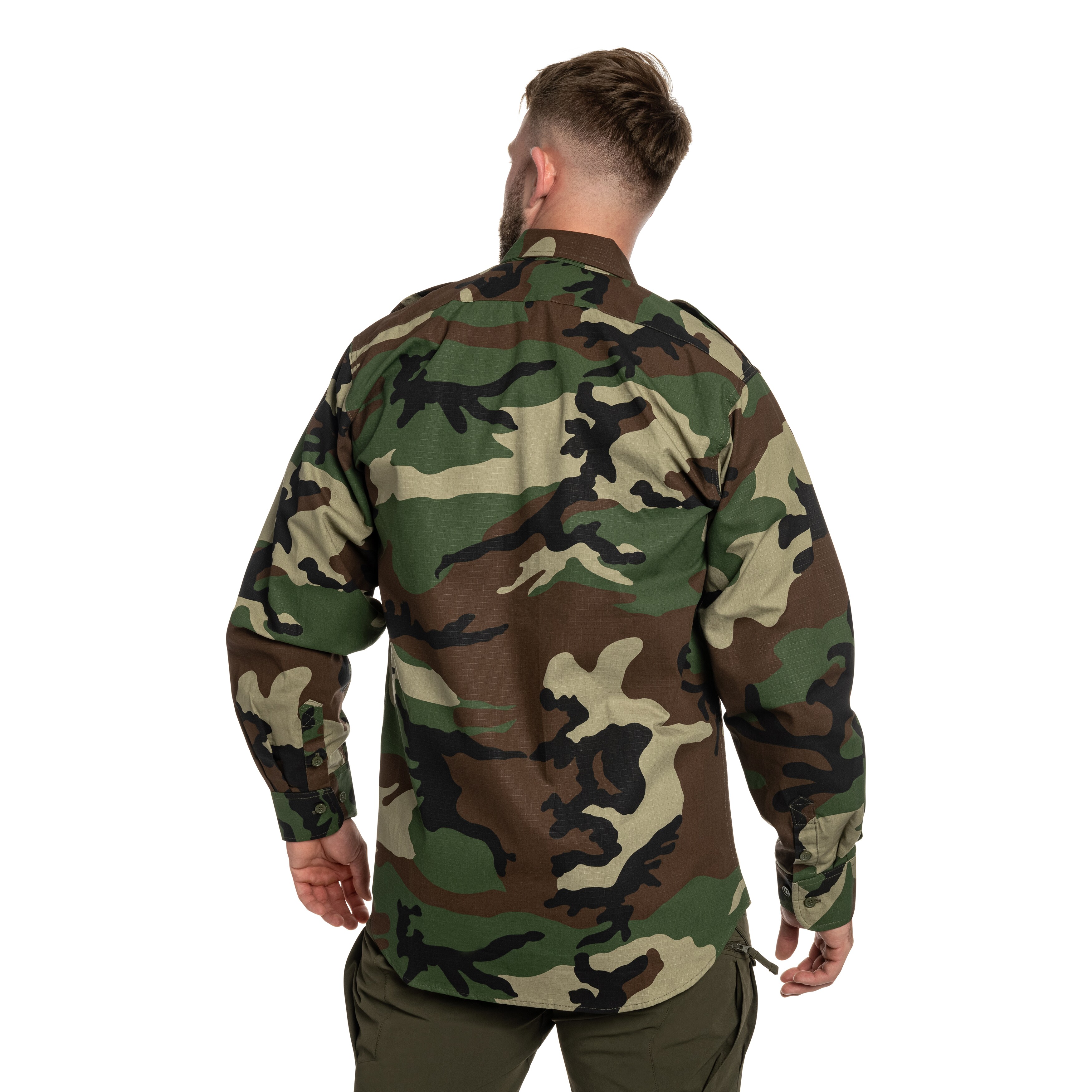 Mil-Tec Ripstop Tactical Shirt Long Sleeve - Woodland