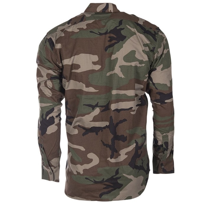 Mil-Tec Ripstop Tactical Shirt Long Sleeve - Woodland 