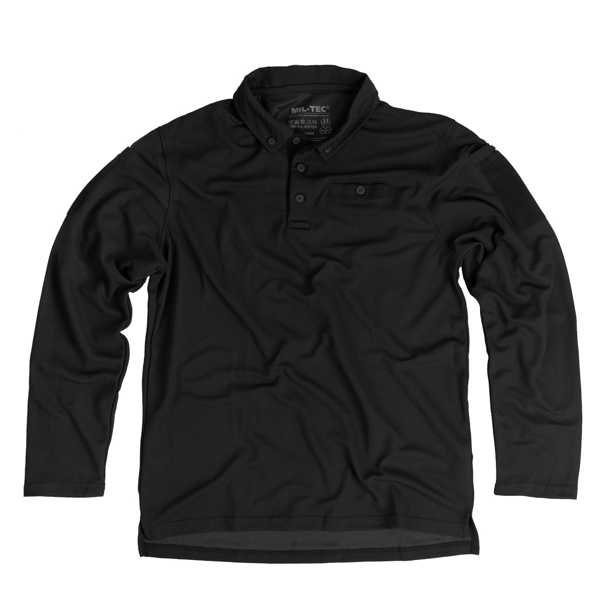 Mil-Tec Tactical Quickdry Long Sleeve Polo Shirt - Black