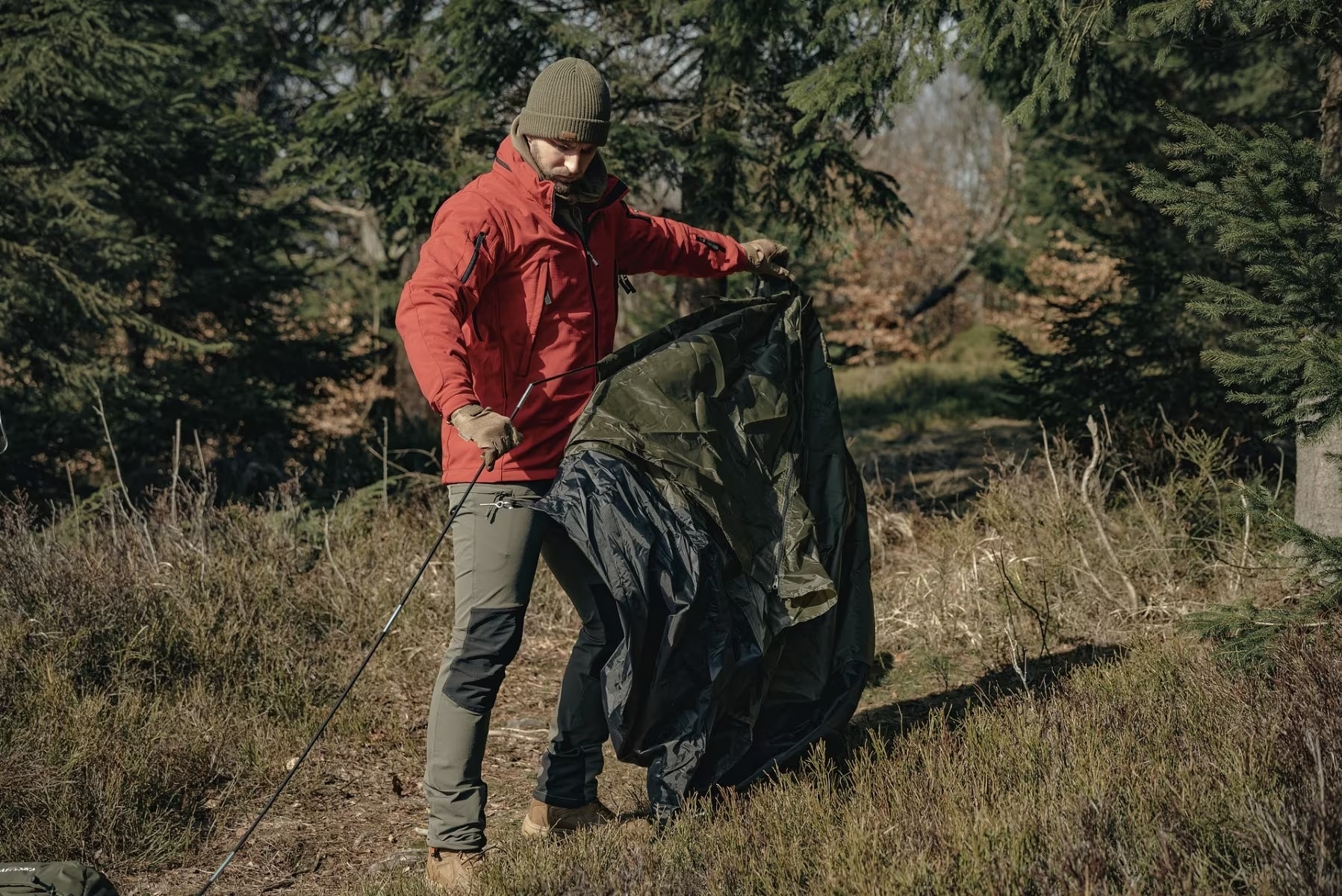 Setting up the tent