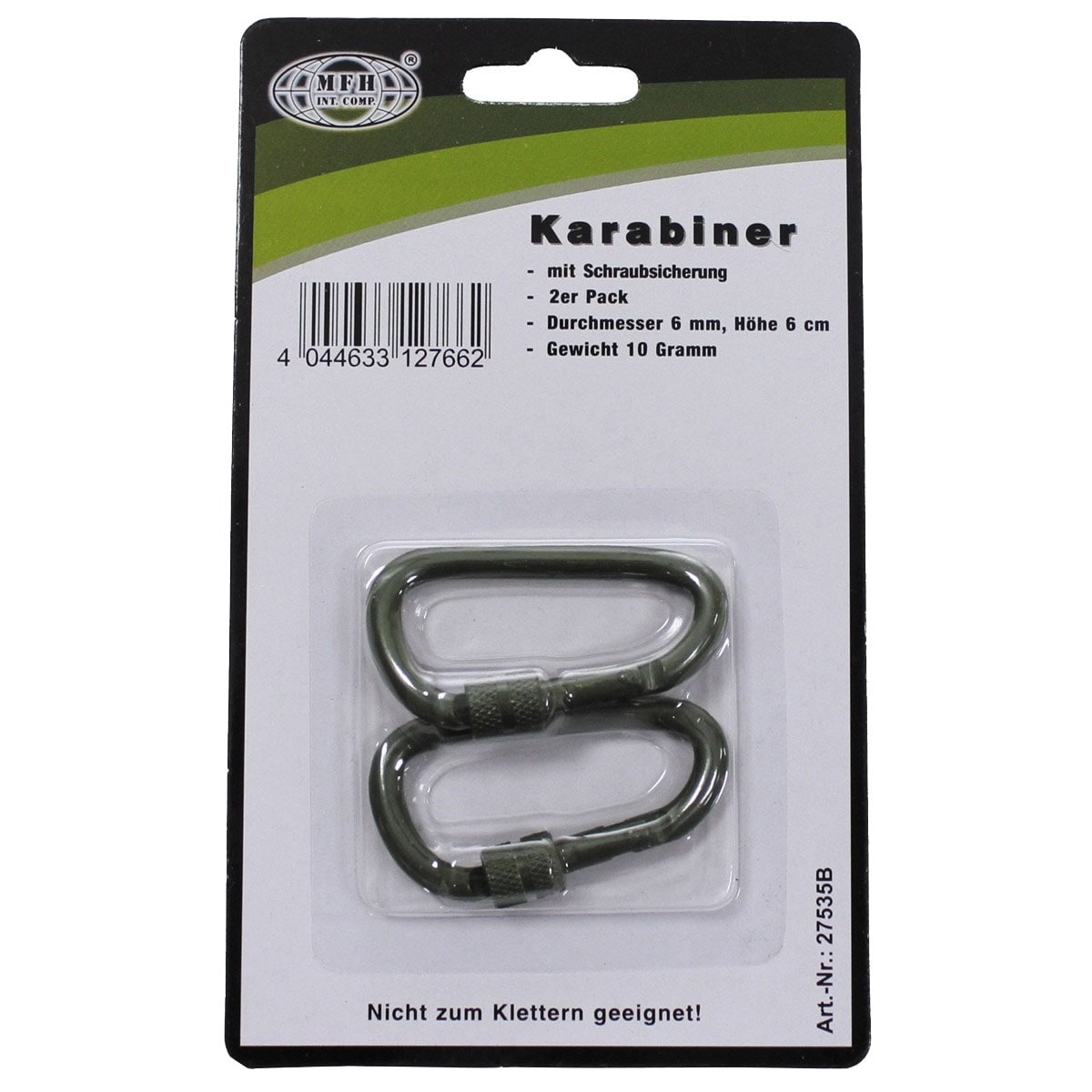 MFH Screw Lock 60 mm Karabiini 2 kpl - Olive