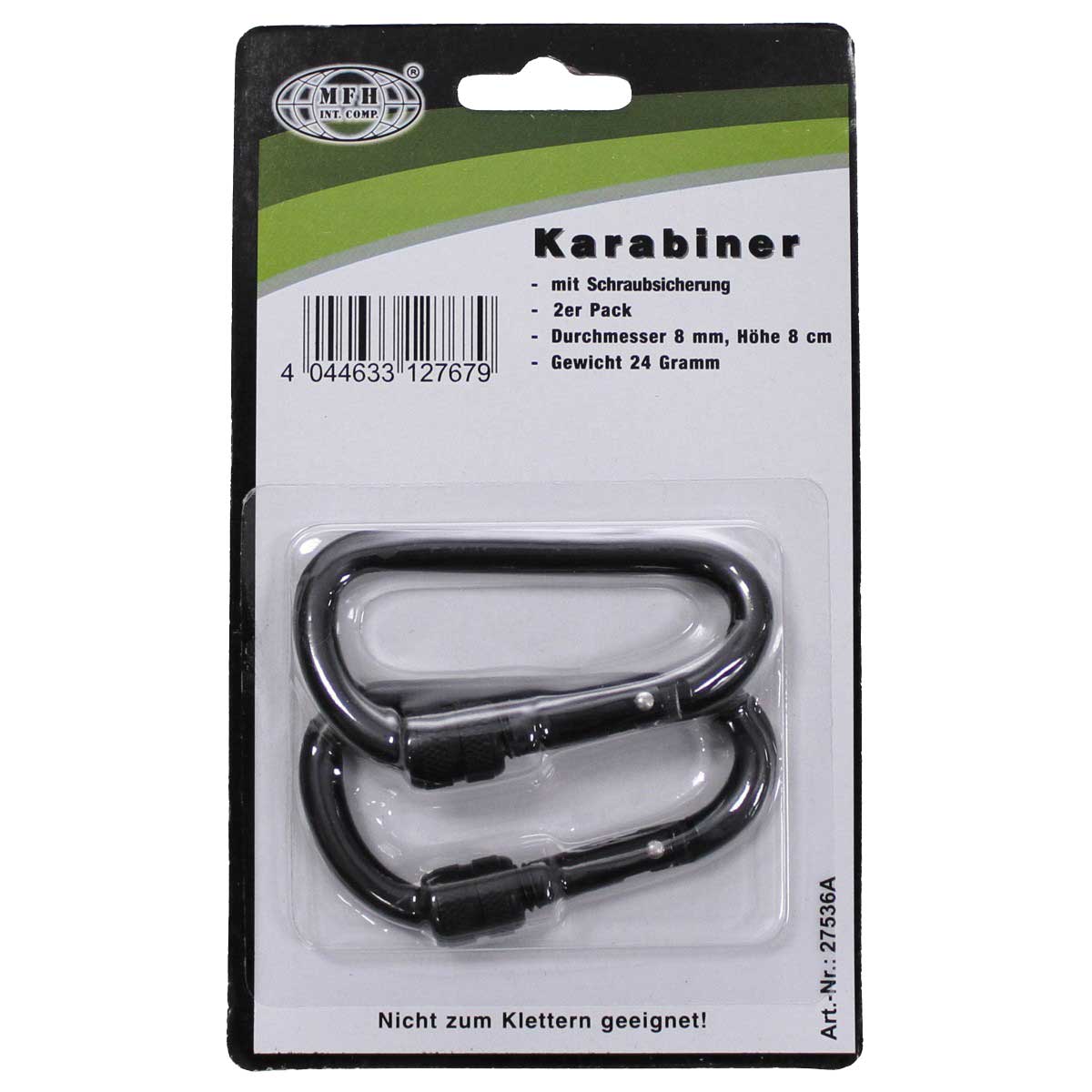 MFH Screw Lock Karabiini 80 mm 2 kpl - Black