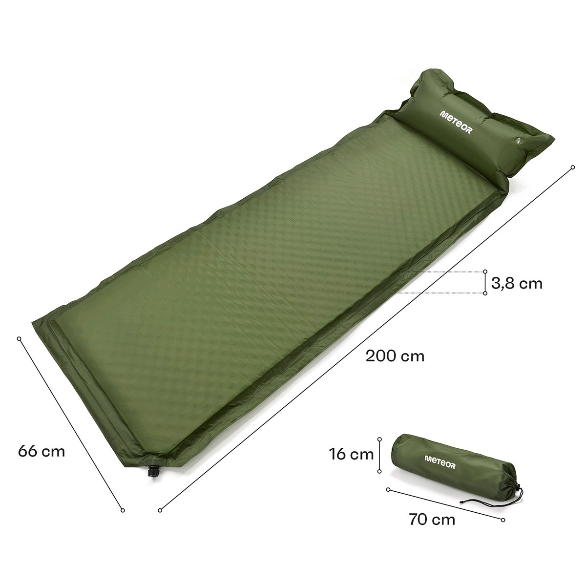Meteor Itsetäyttyvä Matto 200 x 66 x 3,8 cm - Olive