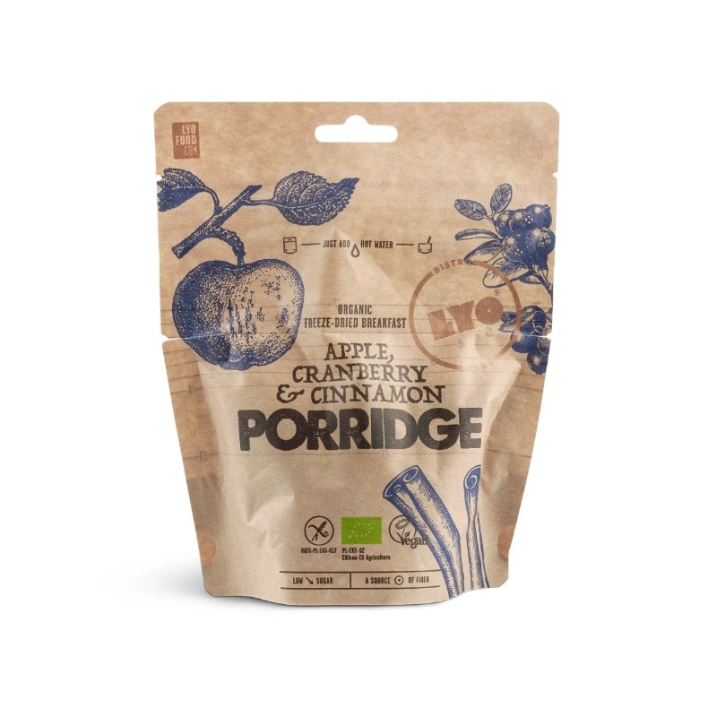 LYOFOOD Eko Pakastekuivattu Puuro Omenalla, Karpalolla ja Kanelilla 70 g/358 kcal