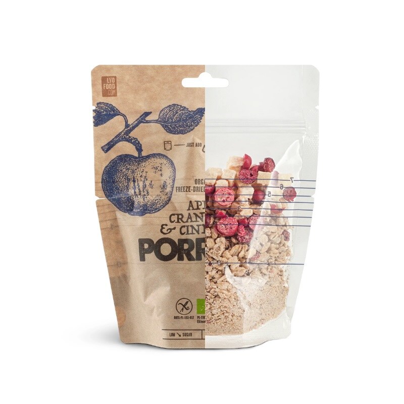 LYOFOOD Eko Pakastekuivattu Puuro Omenalla, Karpalolla ja Kanelilla 70 g/358 kcal