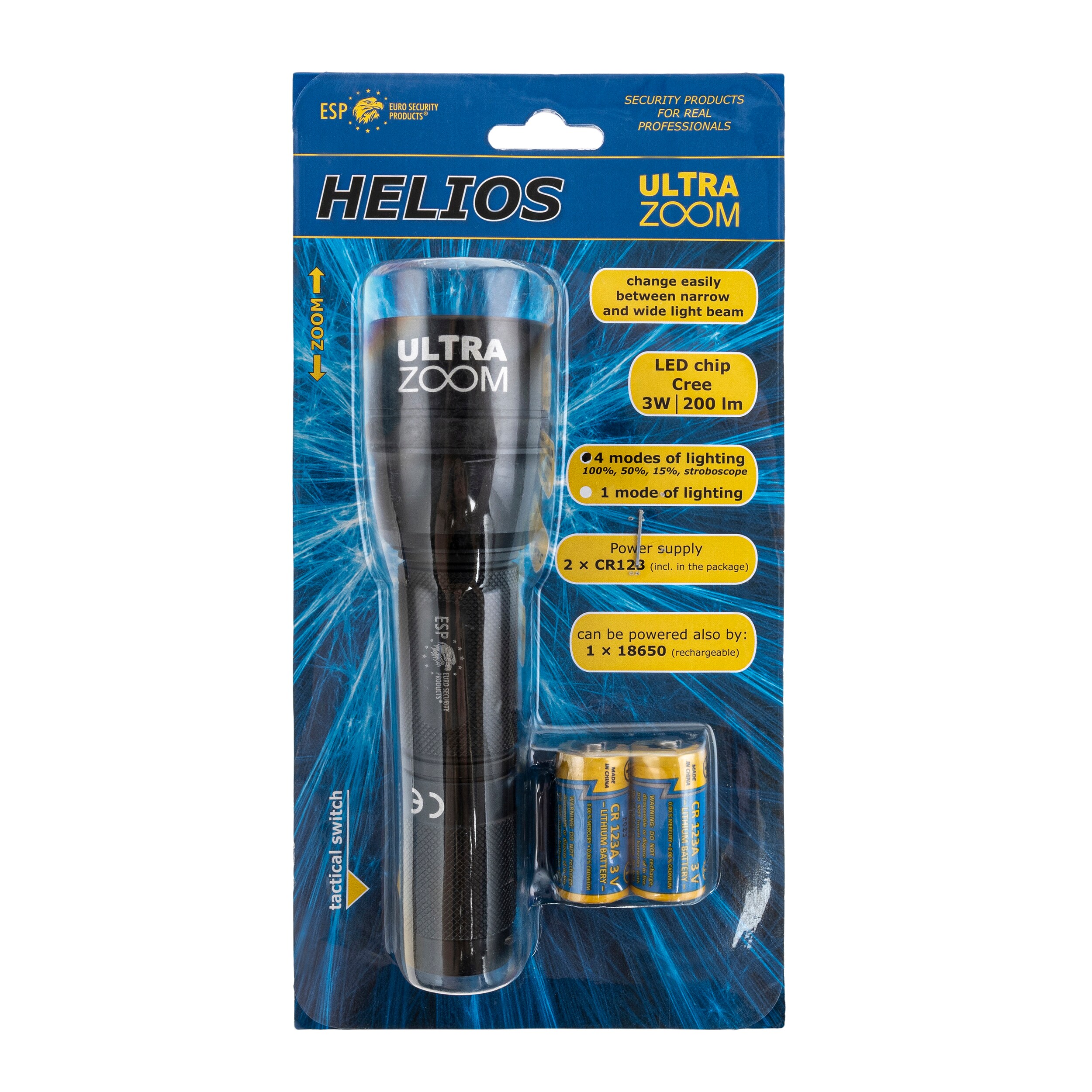 ESP Helios Ultrazoom-4N Taktinen Taskulamppu 200 lumens -