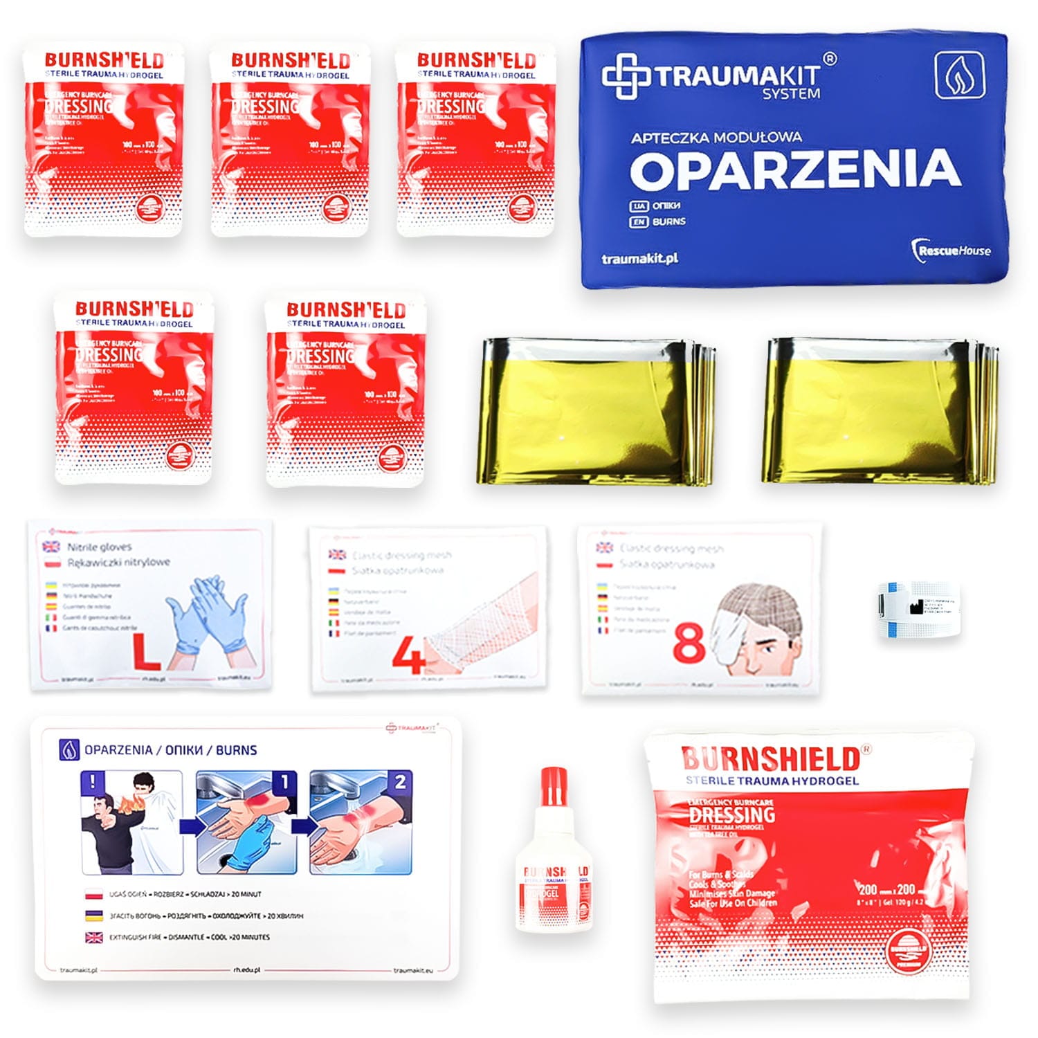 AedMax Trauma Kit O Modulaarinen Ensiapupakkaus - Burnshield Palovammat - Niebieska