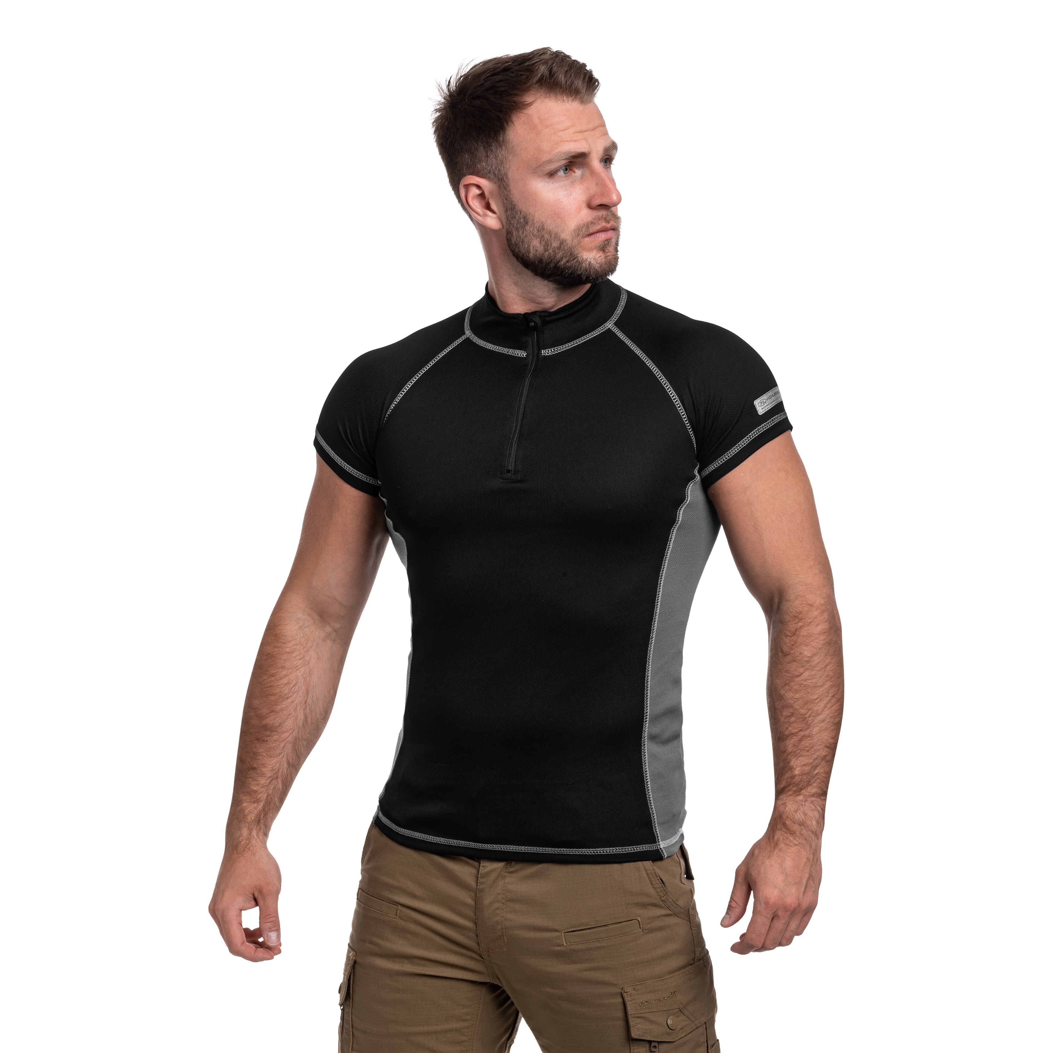 Highlander Forces Protech Zip Neck Base Layer Tekninen Aluspaita - Black/Grey
