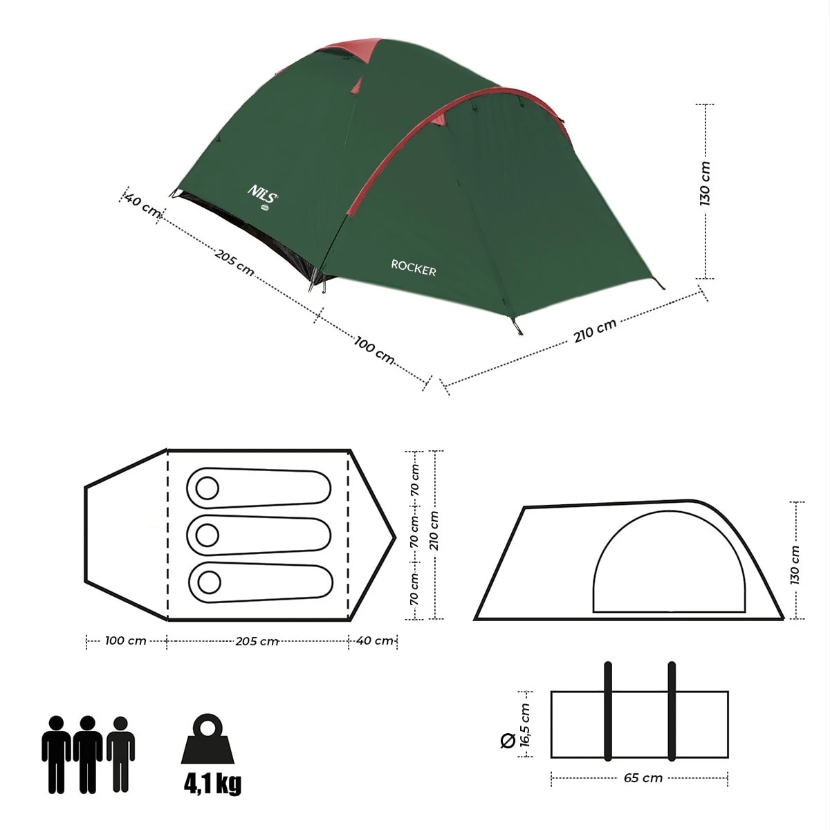 Nils Camp Rocker NC6013 3 hengen teltta - Vihreä