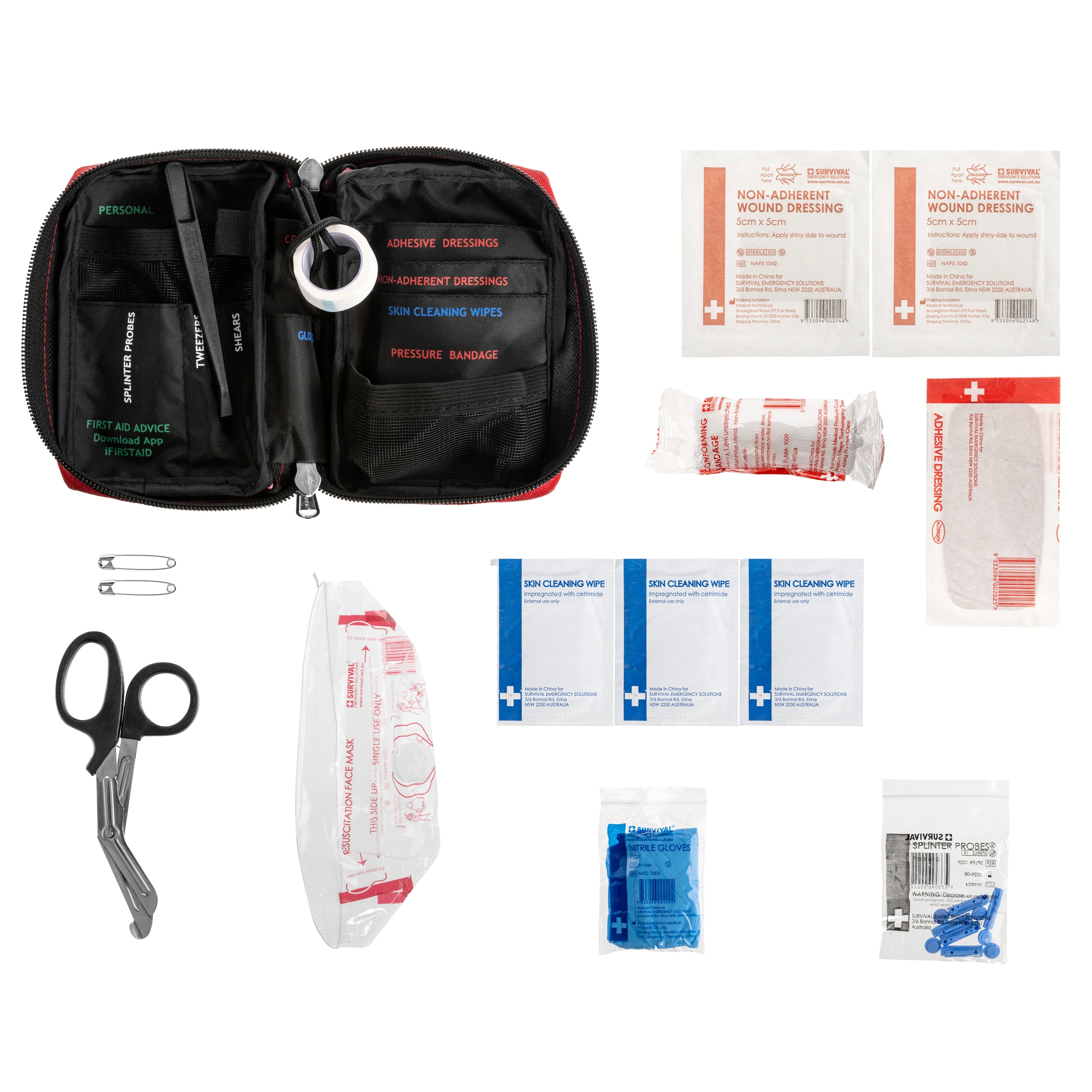 Survival Compact First Aid Kit Ensiapupakkaus varusteineen