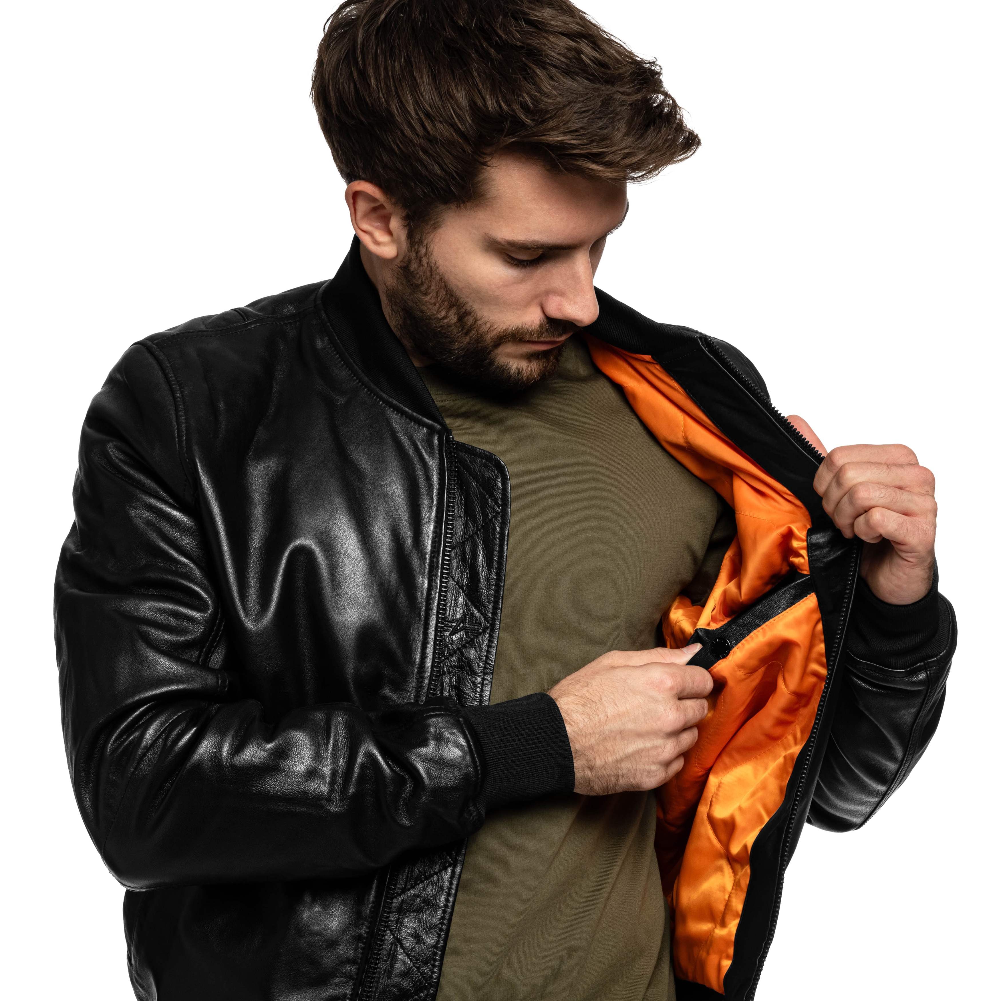 Alpha Industries MA-1 Leather Bomber Takki - Black