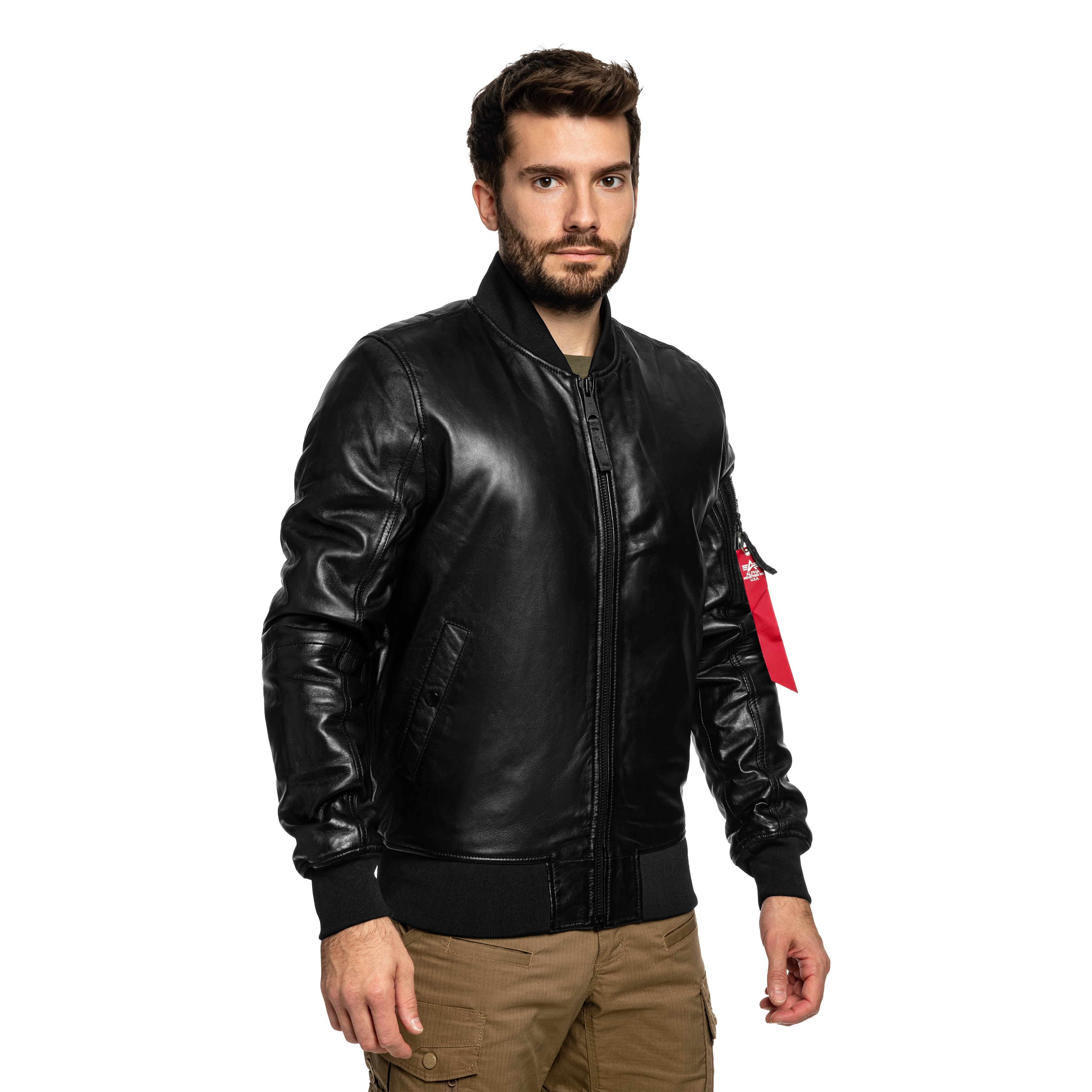 Alpha Industries MA-1 Leather Bomber Takki - Black