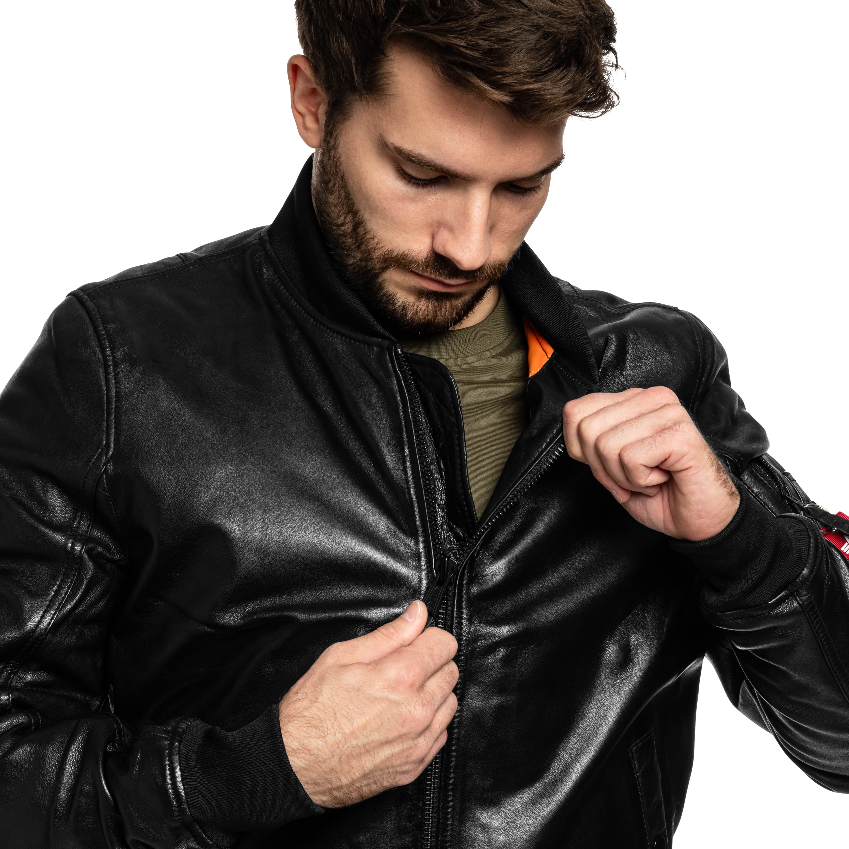 Alpha Industries MA-1 Leather Bomber Takki - Black