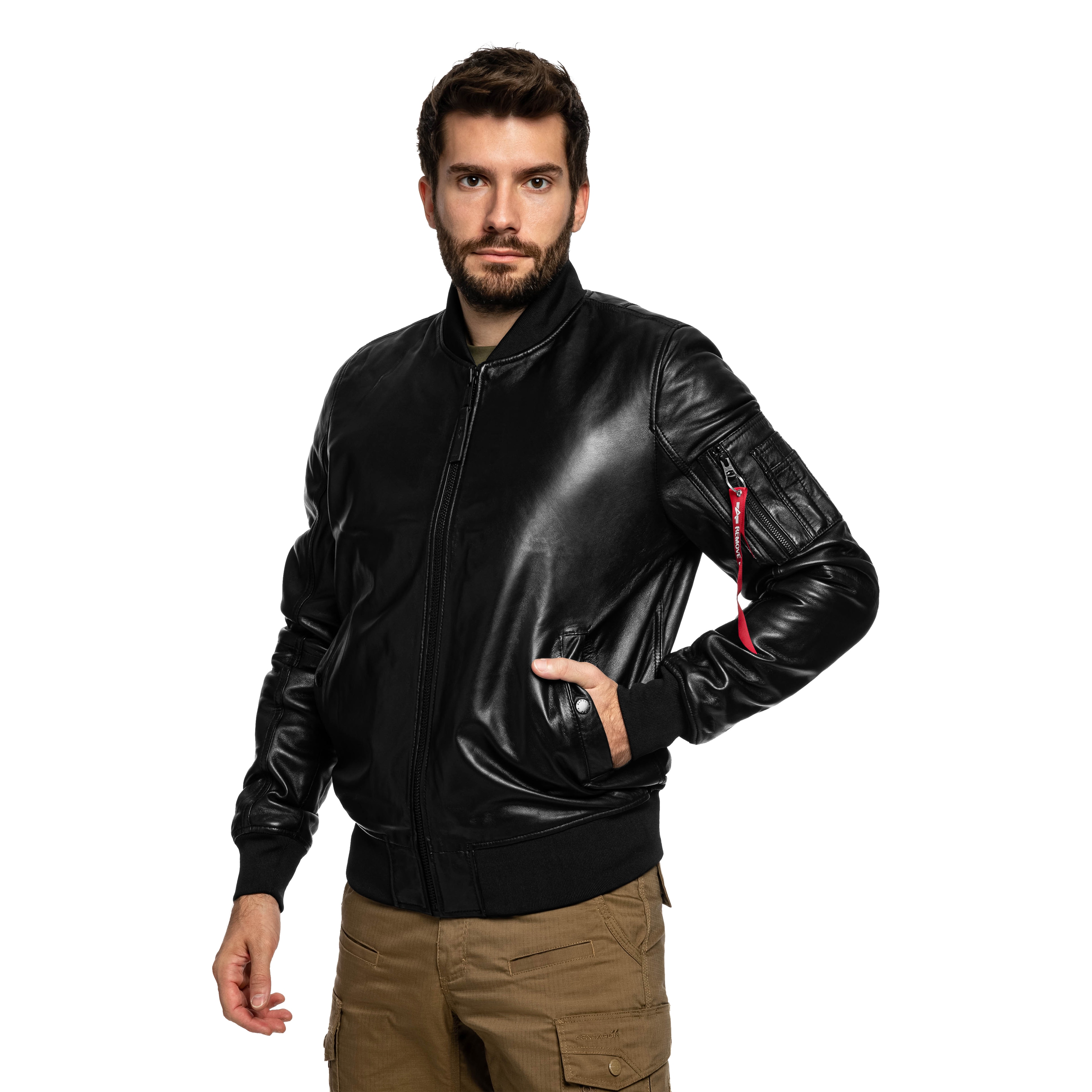 Alpha Industries MA-1 Leather Bomber Takki - Black