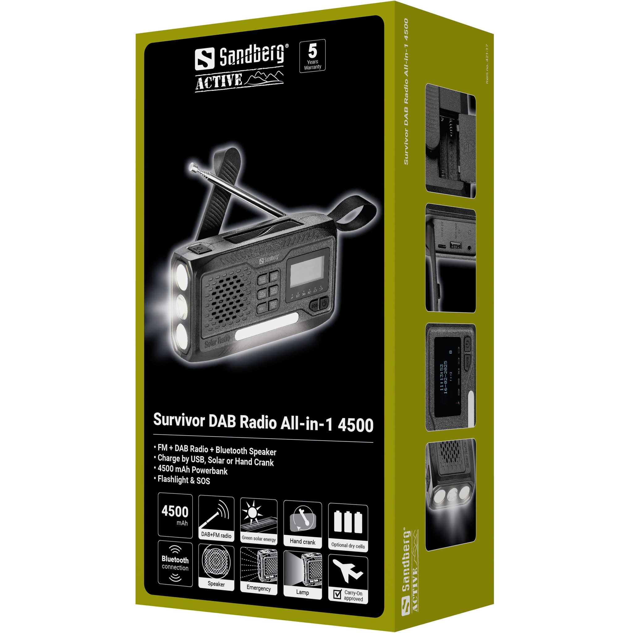 Sandberg Survivor All-in-1 4500 FM/DAB Kammella Radio-taskulamppu Powerbank-toiminnolla
