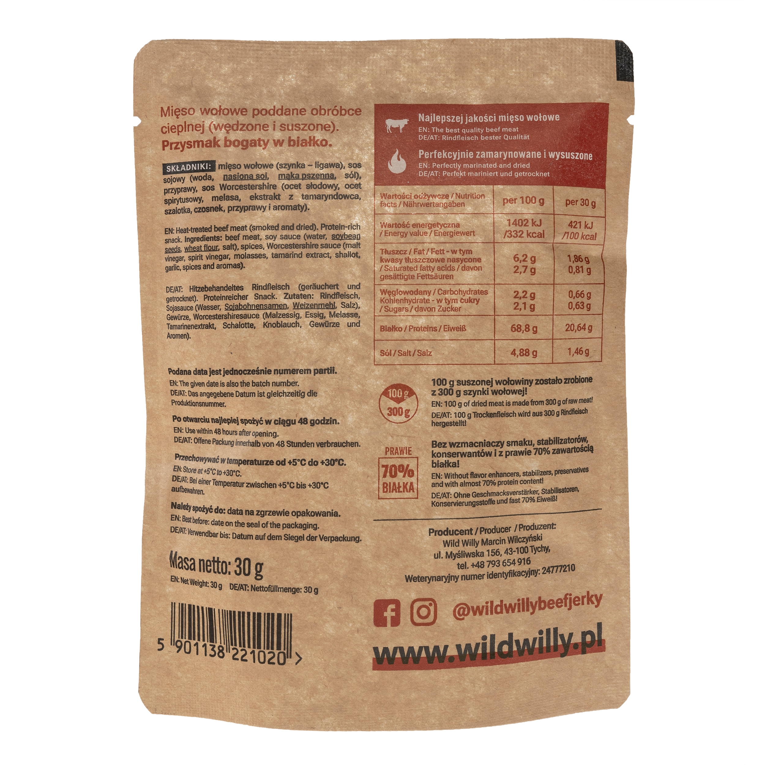 Wild Willy Beef Jerky Classic kuivattu naudanliha 30 g - 3 kpl