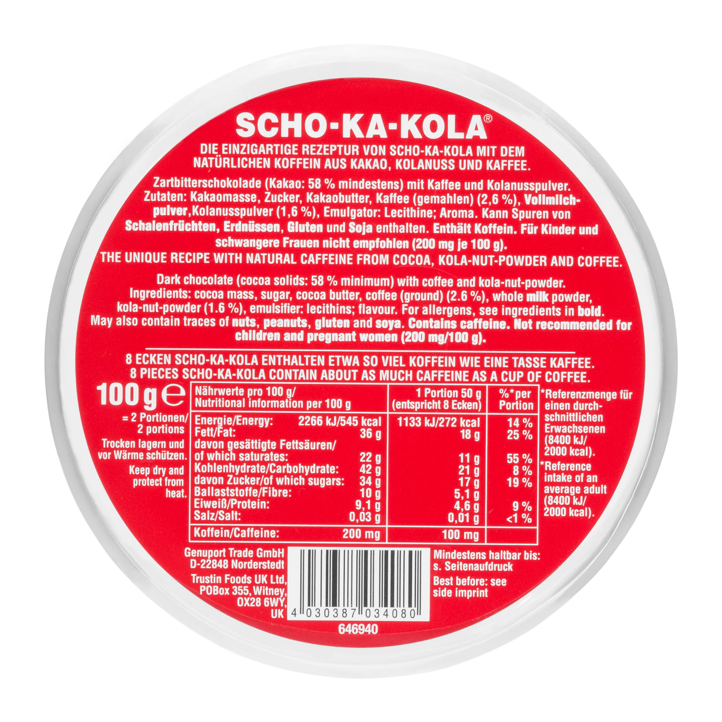 Scho-Ka-Kola Tumma Suklaa Kofeiinilla 2 kpl