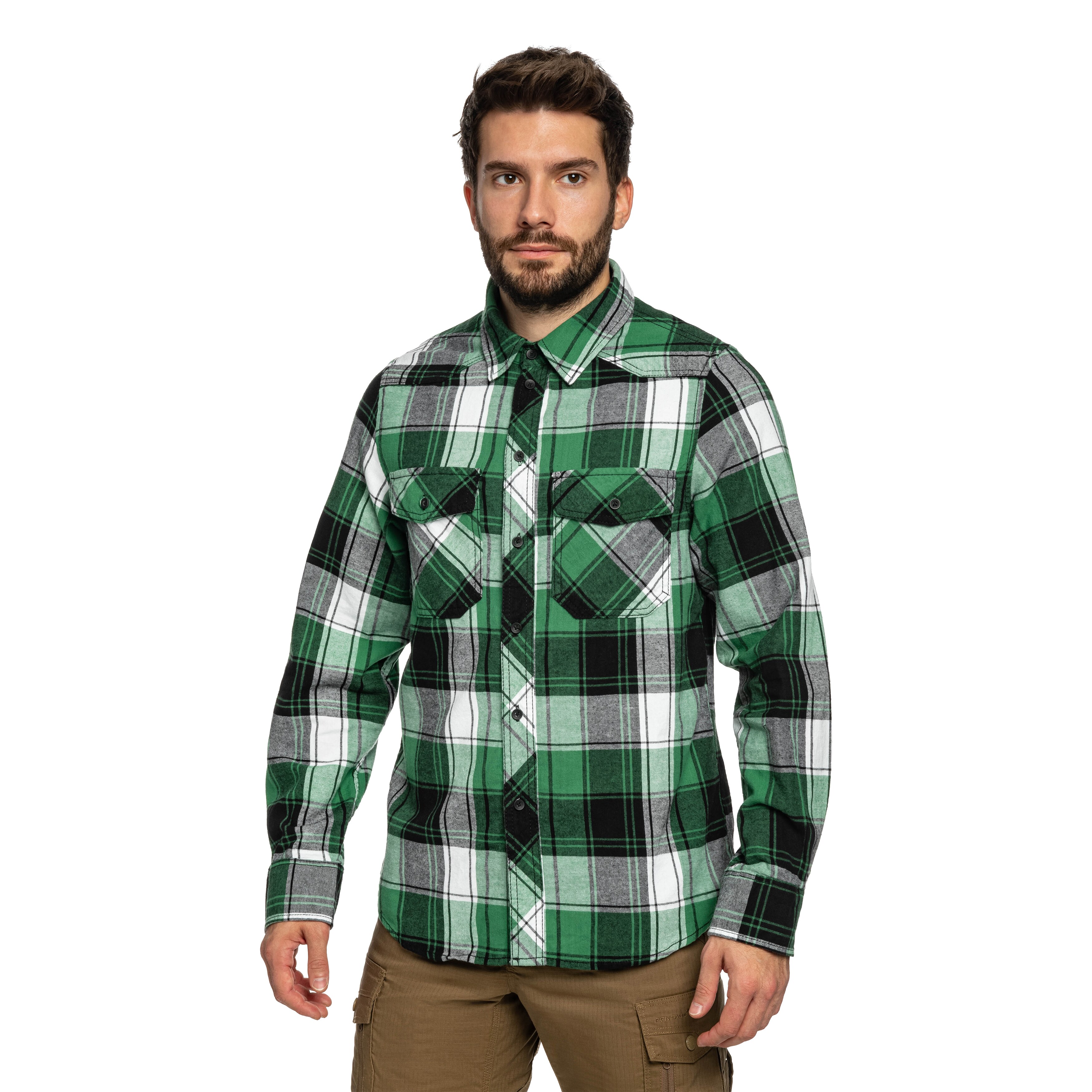 Brandit Check Shirt paita - Green/Black/White