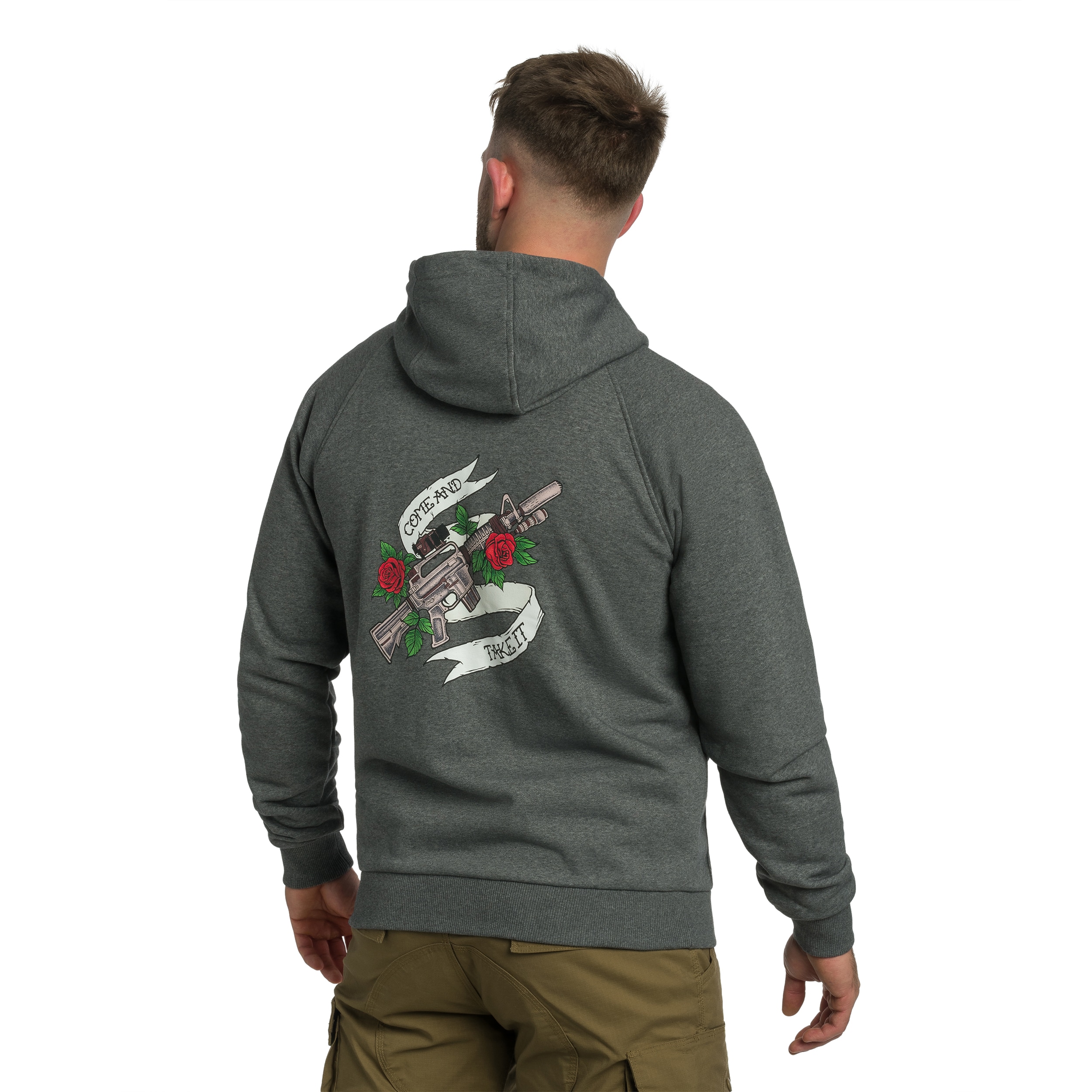 Helikon-Tex Full-Zip Come And Take It Hoodie - Mid Grey Melange huppari