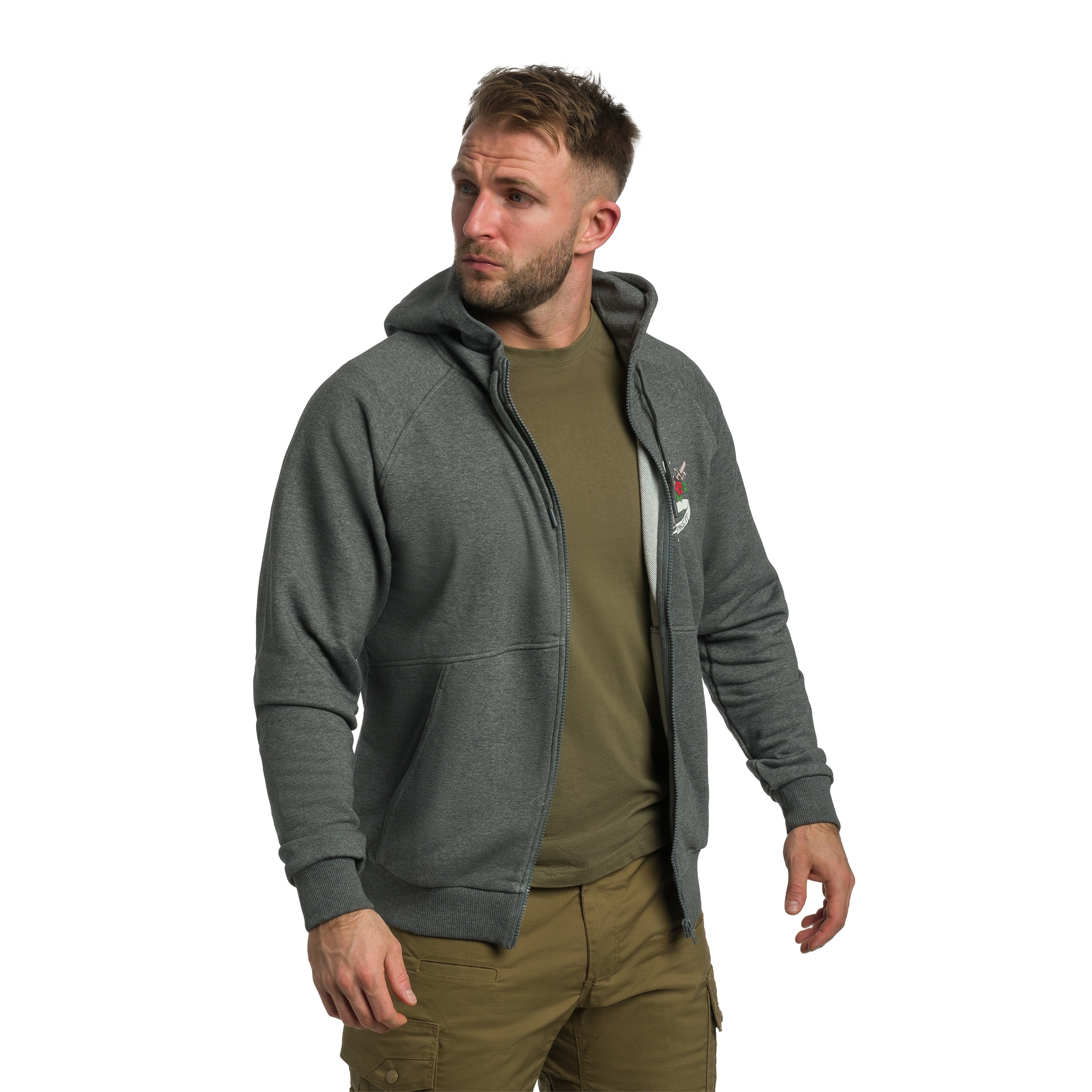 Helikon-Tex Full-Zip Come And Take It Hoodie - Mid Grey Melange huppari