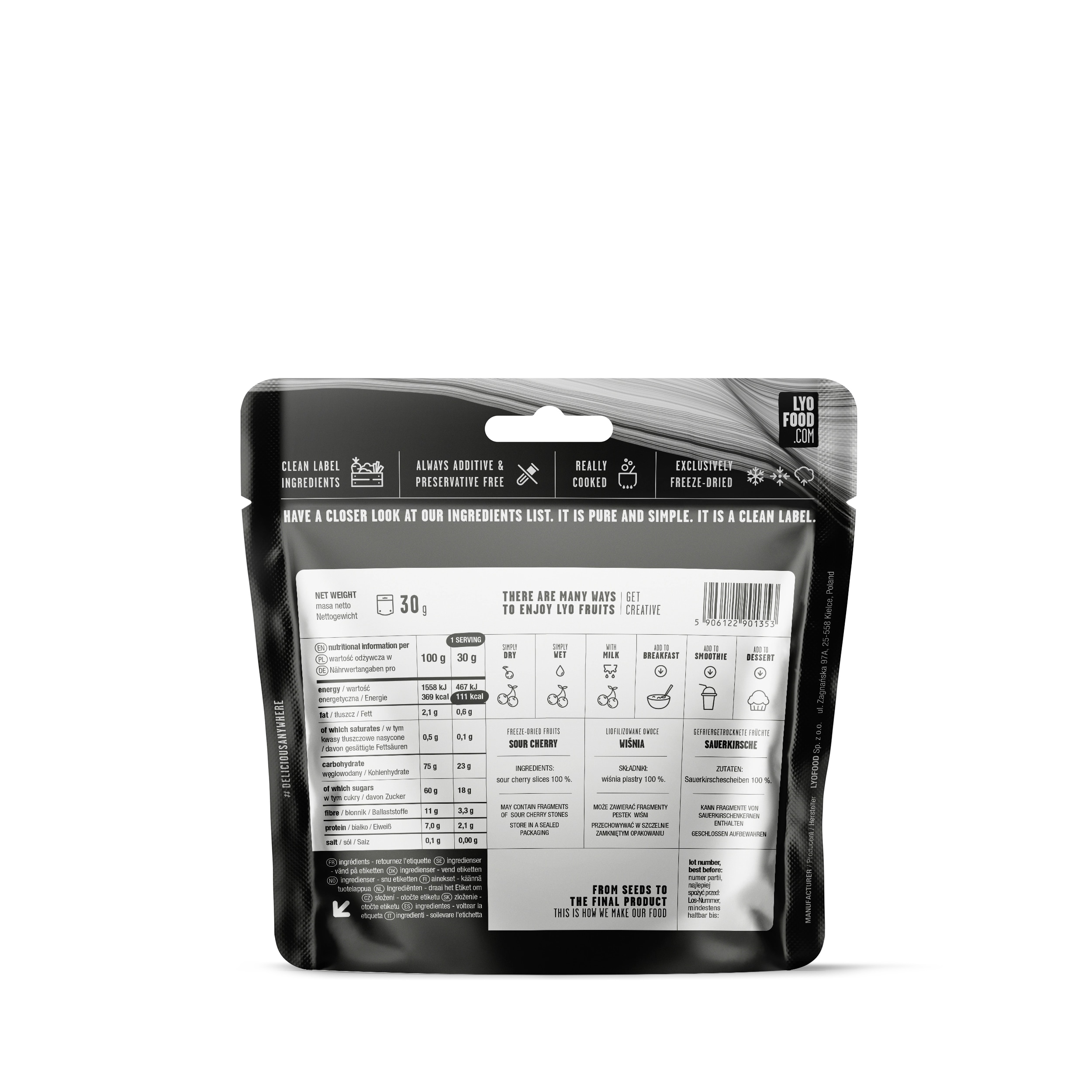LYOFOOD Pakastekuivattu Kirsikka 30 g/111 kcal - 2 kpl