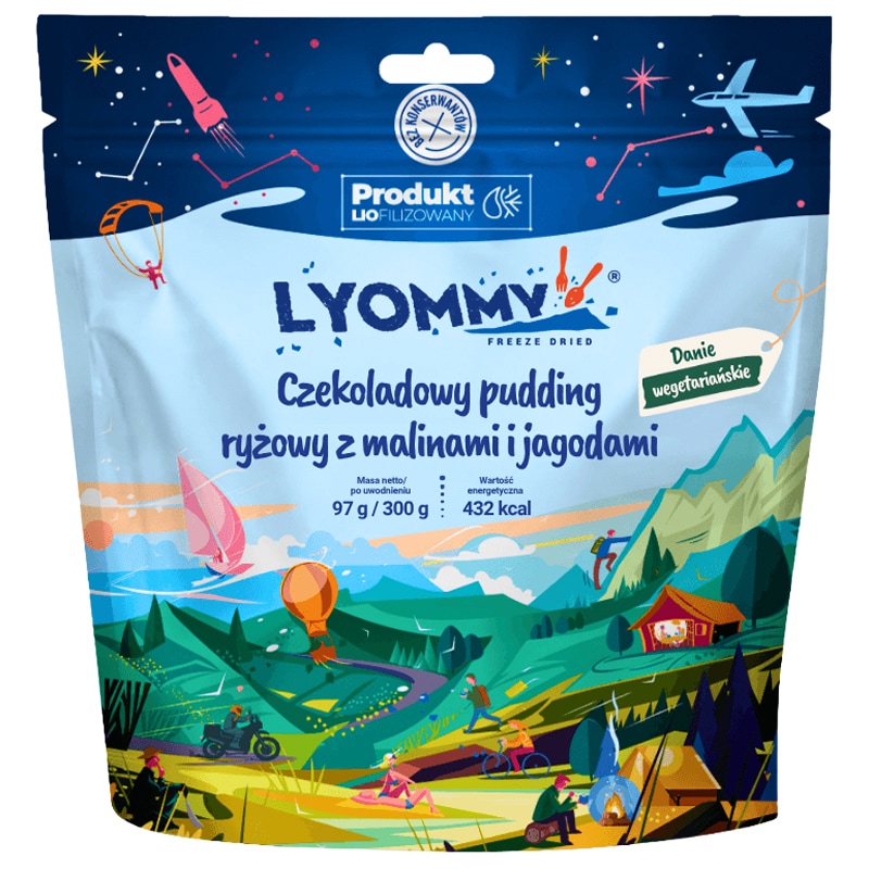 Lyommy Suklaariisivanukas vadelmilla ja mustikoilla, pakkaskuivattu 97 g/432 kcal