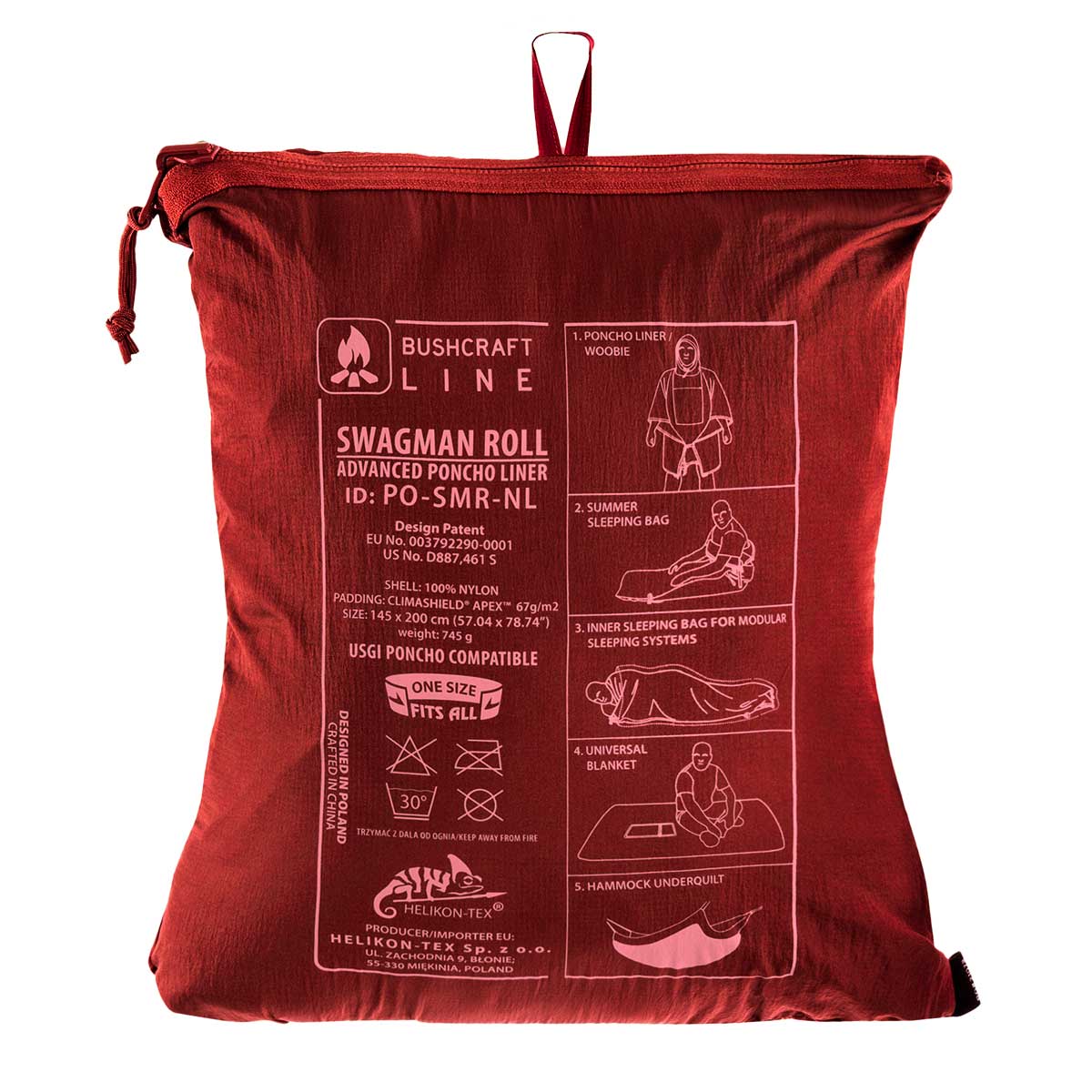 Helikon-Tex Swagman Roll Climashield Apex Poncho makuupussitoiminnolla - Crimson Sky