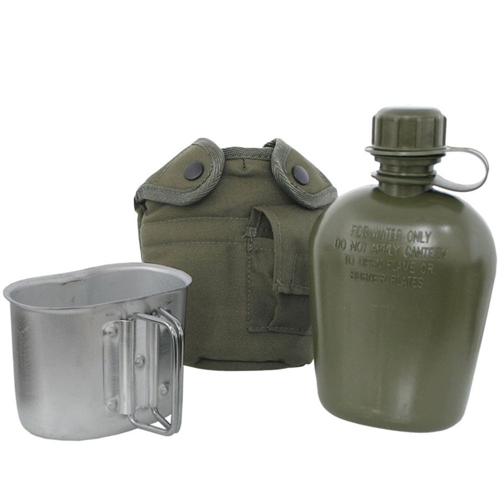 Mil-Tec US Plastic Canteen 900 ml Suojapussilla ja Mukilla - Olive