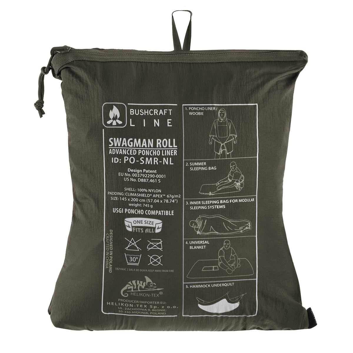Helikon-Tex Swagman Roll Climashield Apex Poncho makuupussitoiminnolla - Taiga Green