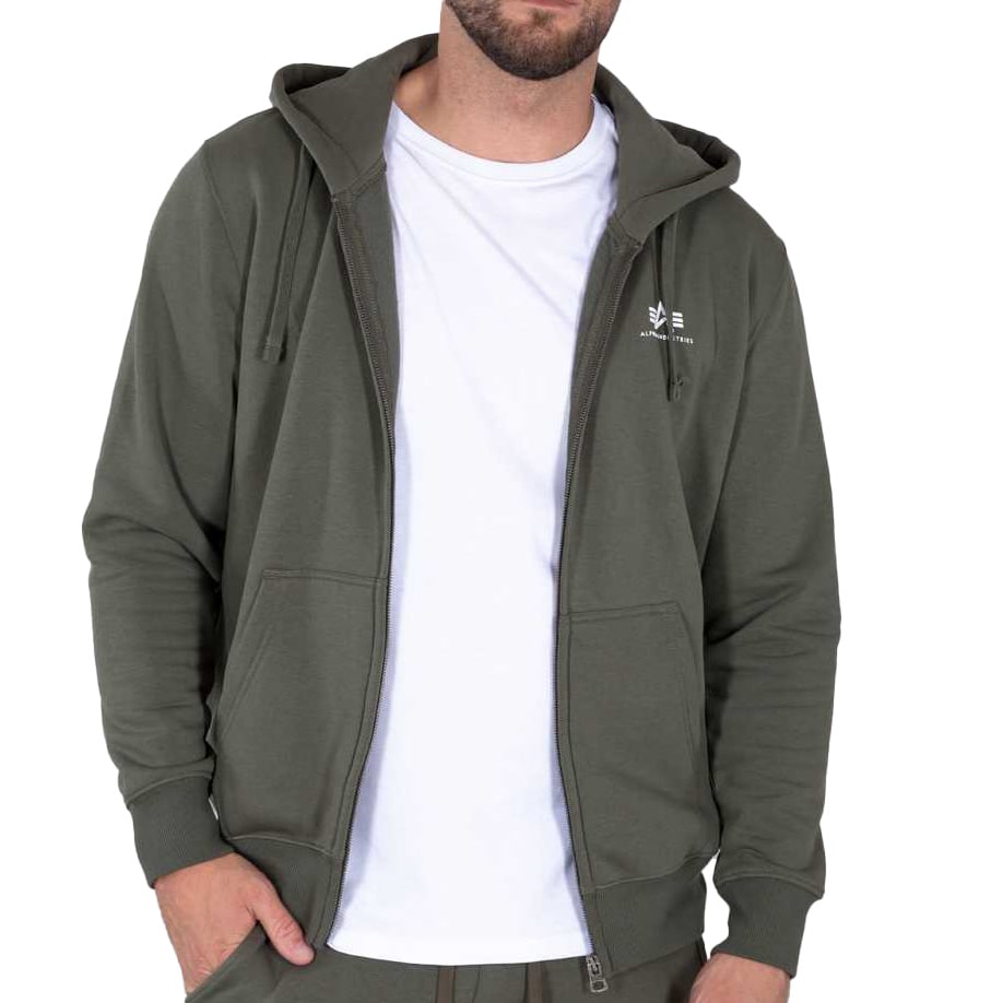 Alpha Industries Basic Zip Hoody Small Logo Hupparitakki - Dark Olive