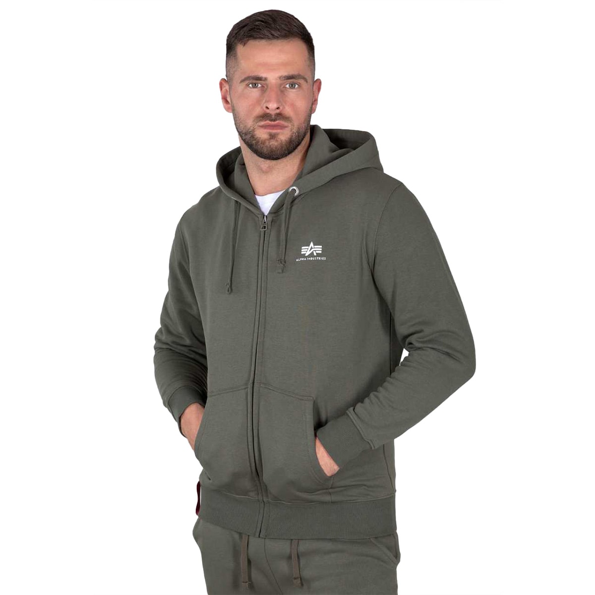 Alpha Industries Basic Zip Hoody Small Logo Hupparitakki - Dark Olive