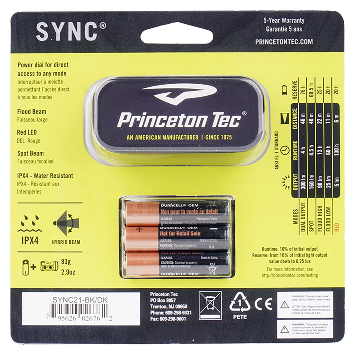 Lampe frontale Sync - 300 lumens Princeton Tec - Black